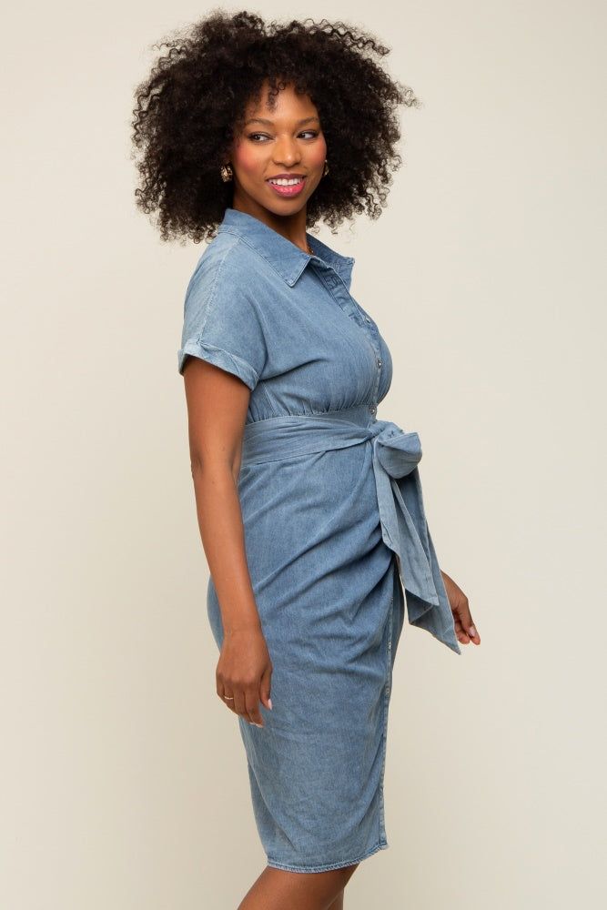 Blue Chambray Front Tie Button Up Dress sold by Pinkblush product image thumbnail 3