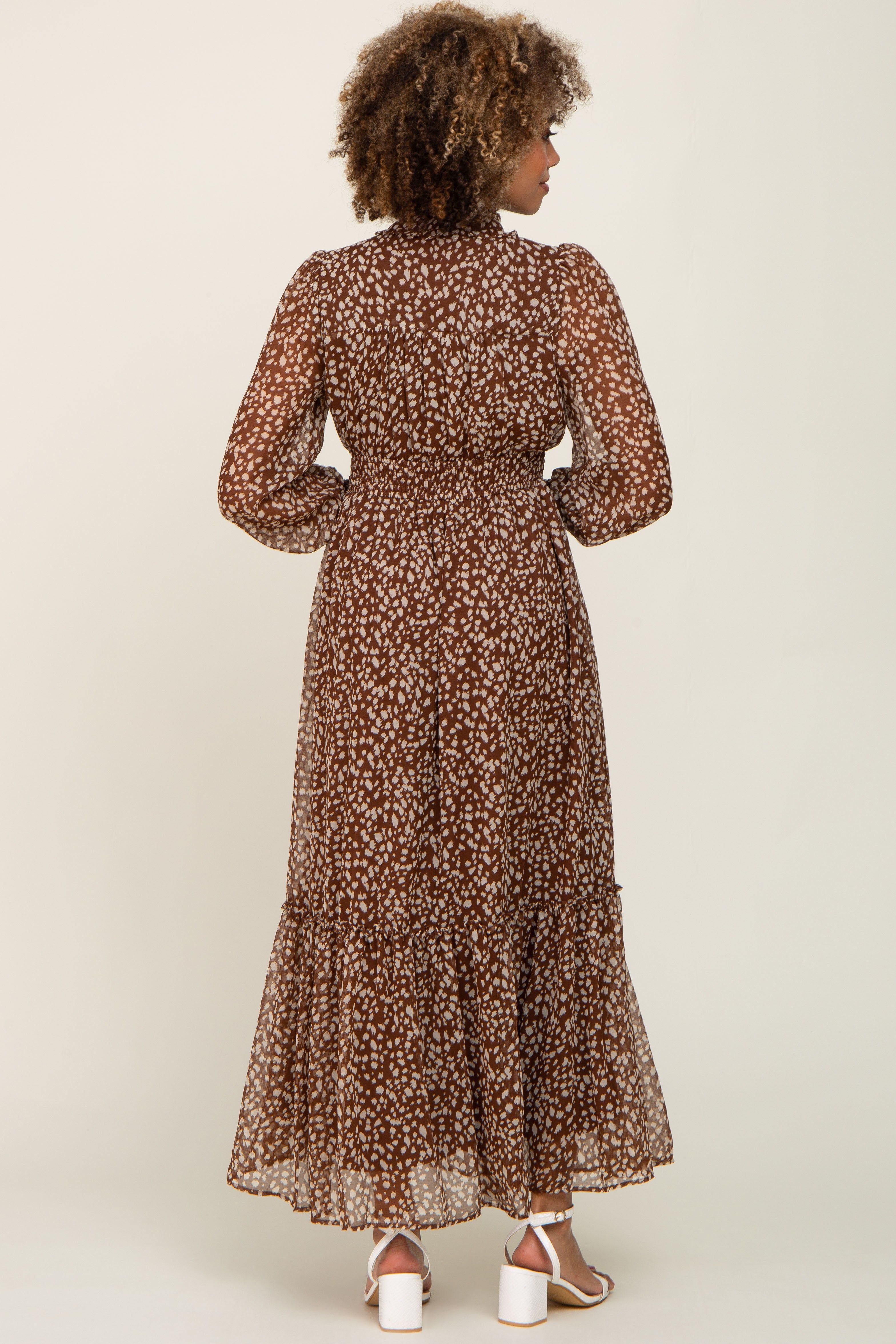 Brown Animal Print Chiffon Ruffle Accent Dress sold by Pinkblush product image thumbnail 3