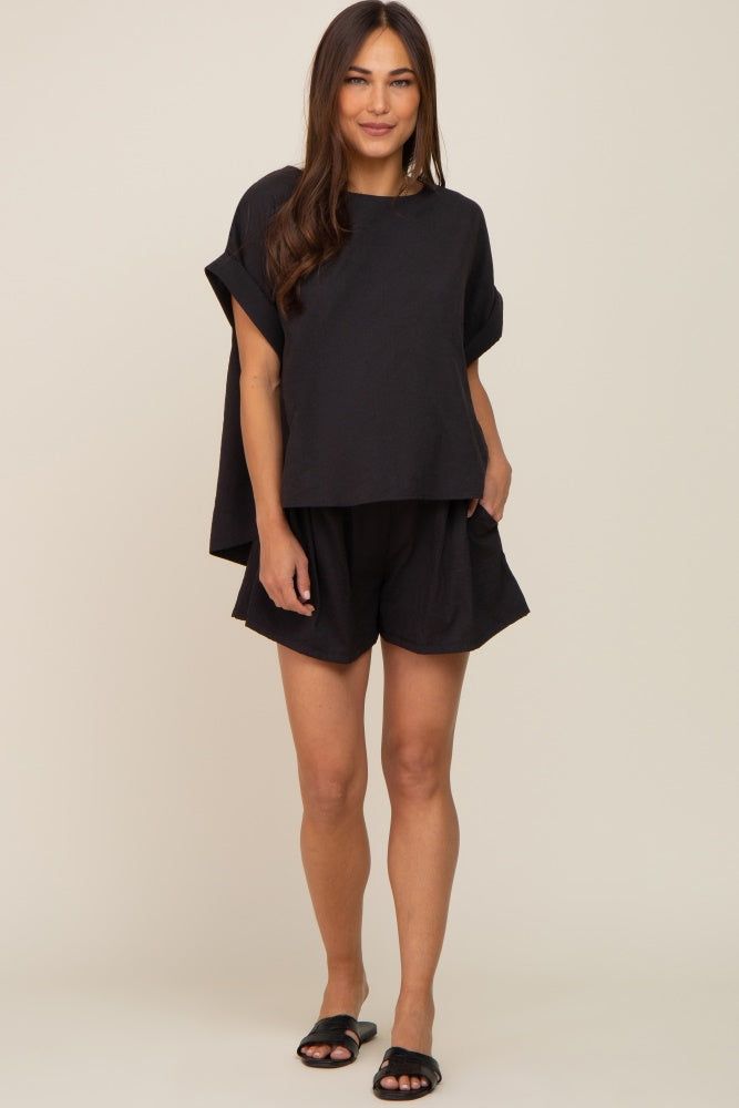 Black Short Cuffed Sleeve Top and Short Maternity Set sold by Pinkblush product image thumbnail 4
