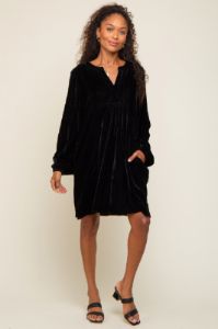 Black V-Neck Velvet Dress sold by Pinkblush