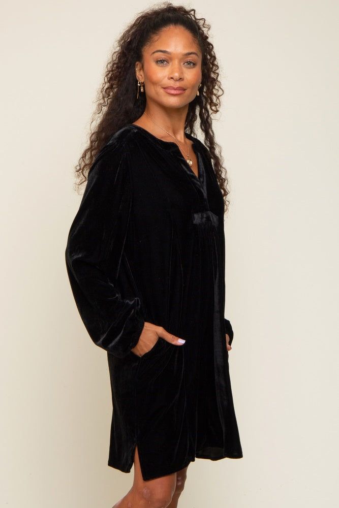 Black V-Neck Velvet Dress sold by Pinkblush product image thumbnail 2