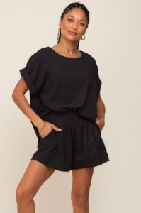Black Short Cuffed Sleeve Top and Short Maternity Set sold by Pinkblush