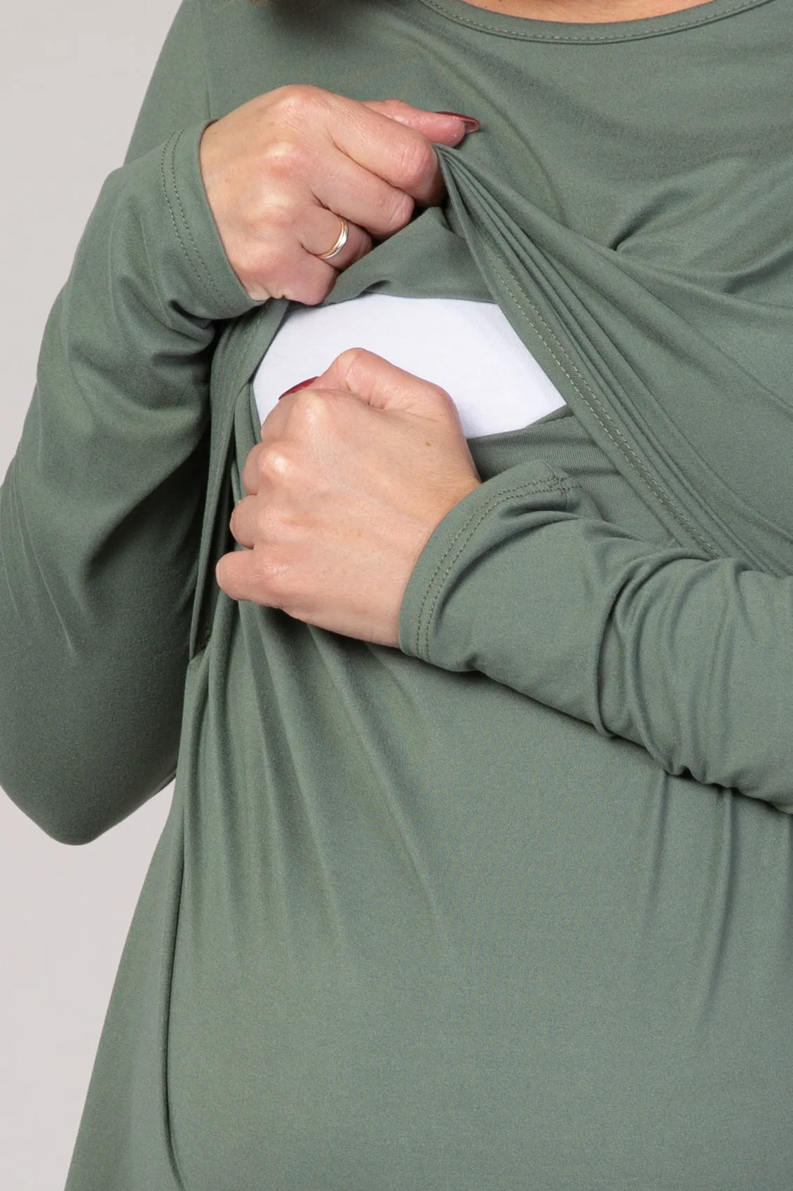 PinkBlush Olive Front Knot Long Sleeve Maternity Nursing Top sold by Pinkblush product image thumbnail 5