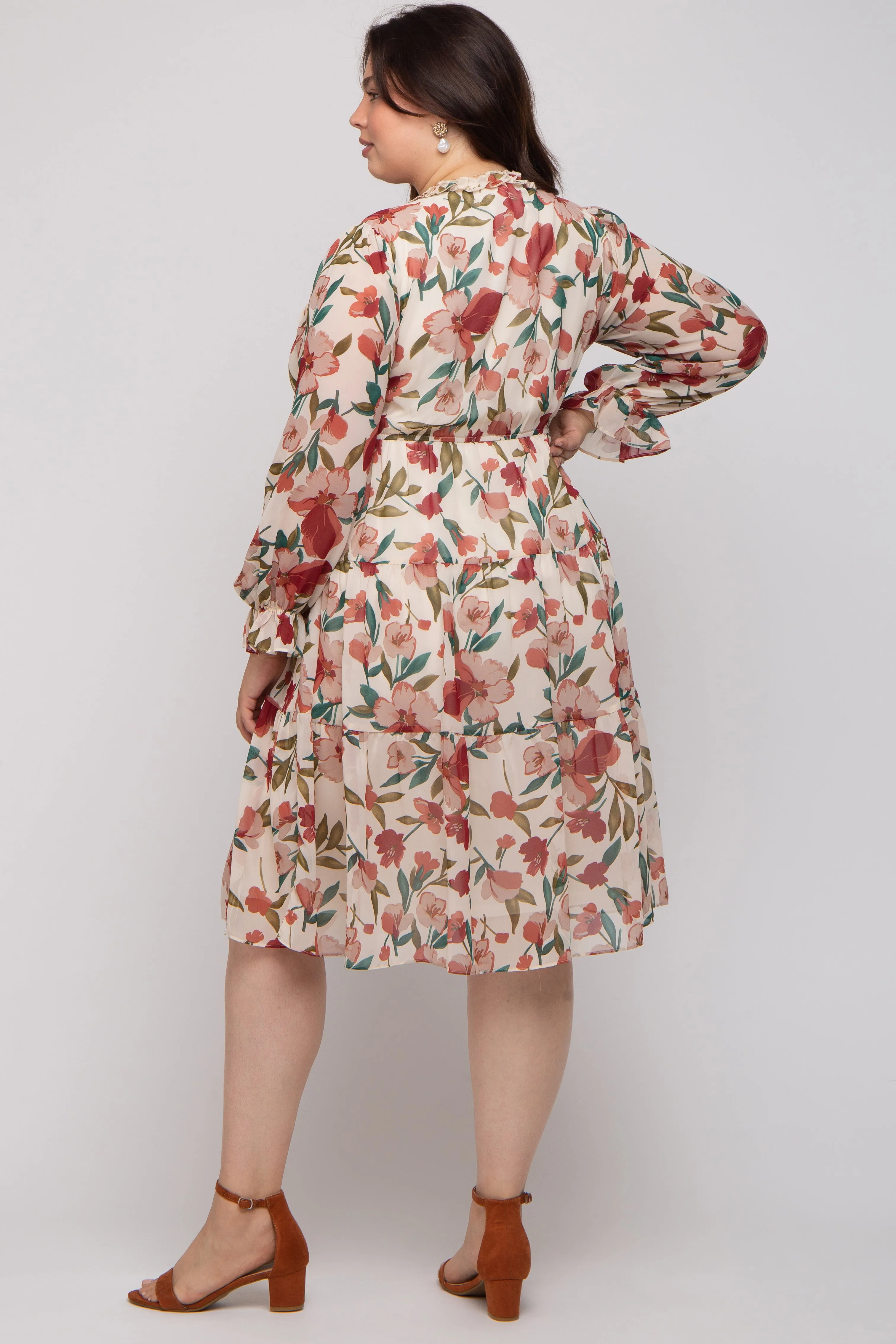 Ivory Floral Ruffle V-Neck Maternity Plus Dress sold by Pinkblush product image thumbnail 3