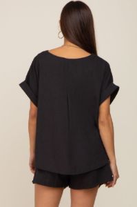 Black Short Cuffed Sleeve Top and Short Maternity Set sold by Pinkblush