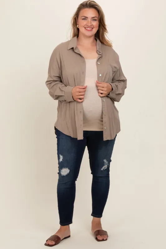 Navy Blue Distressed Crop Skinny Maternity Plus Jeans sold by Pinkblush