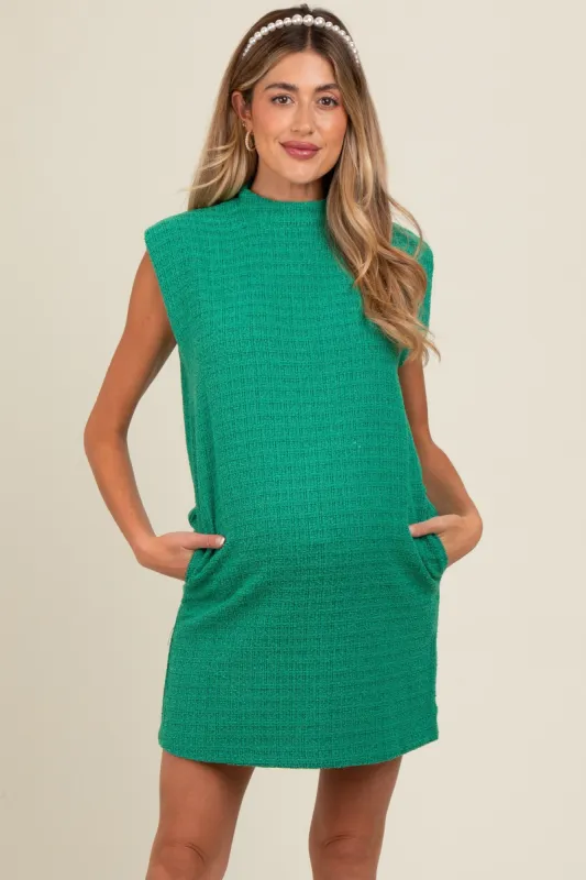 Green Textured Knit Mock Neck Maternity Mini Dress sold by Pinkblush