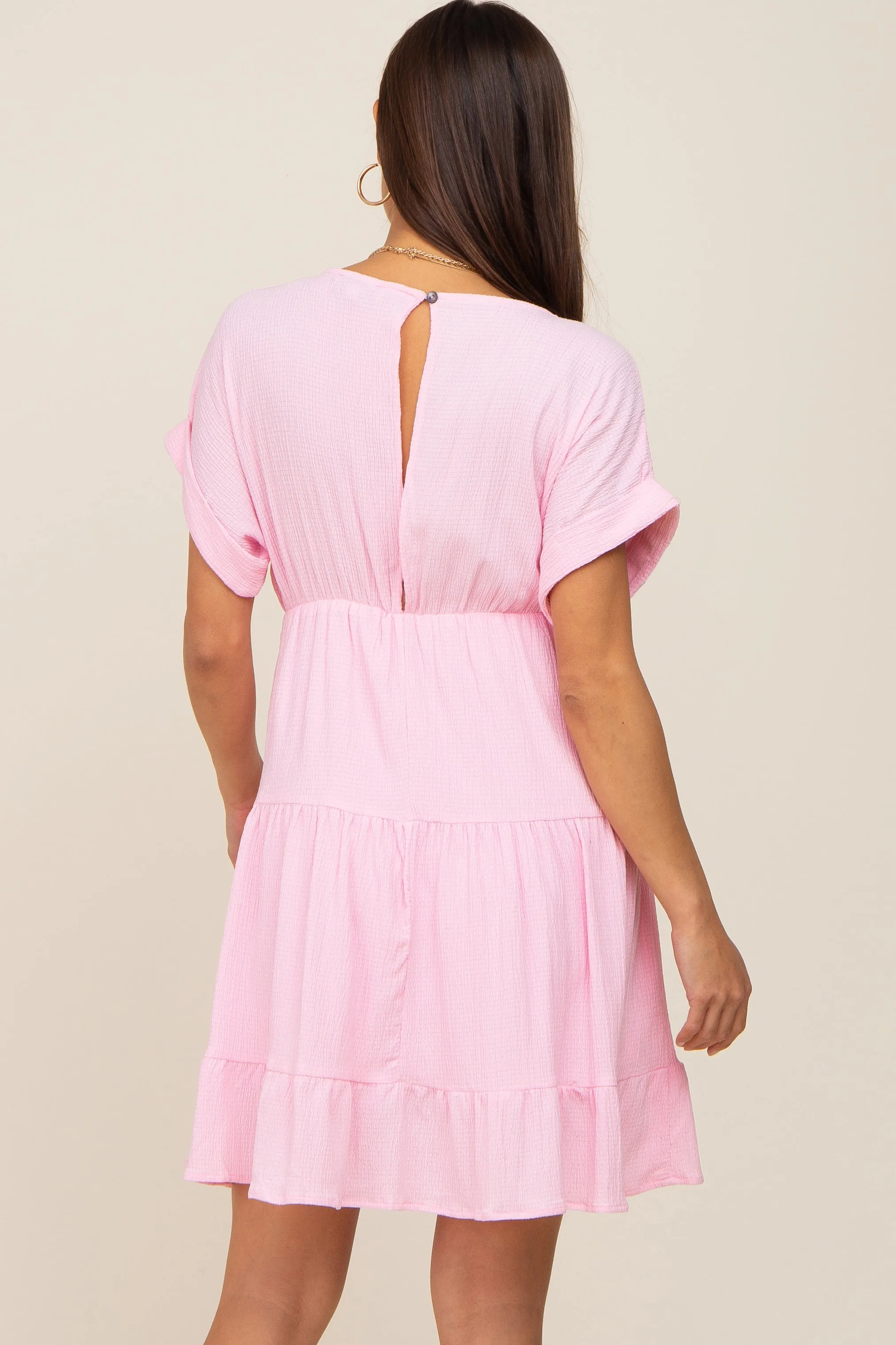 Pink V-Neck Tiered Cutout Back Maternity Dress sold by Pinkblush product image thumbnail 3