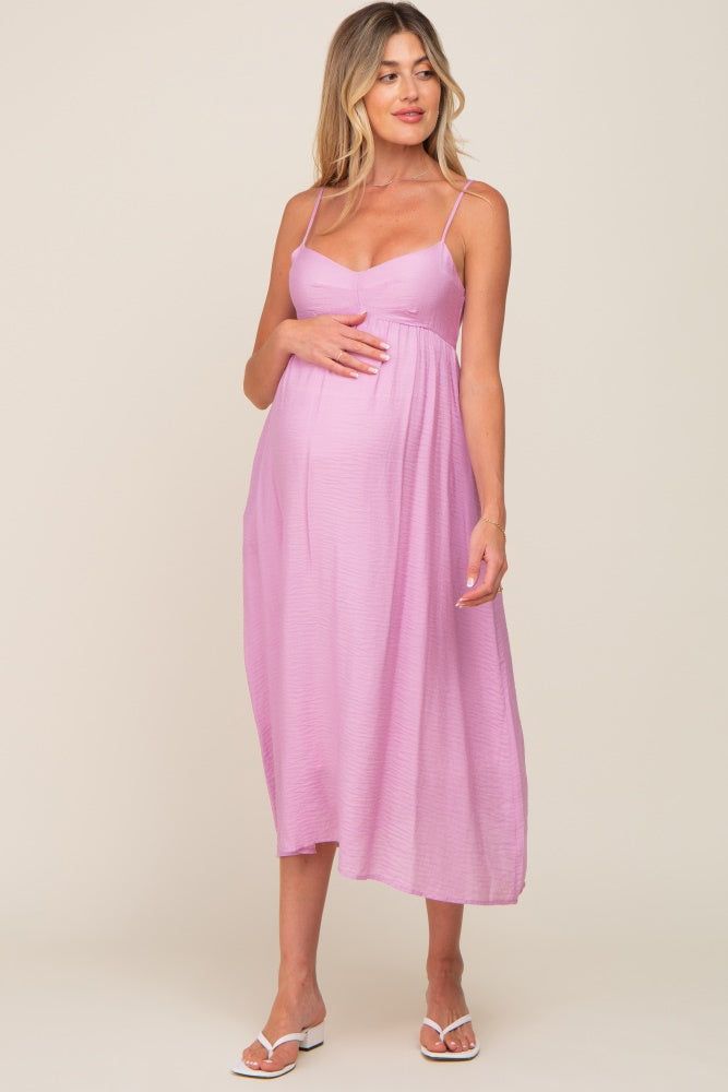 Pink Sleeveless Maternity Midi Dress sold by Pinkblush product image thumbnail 4