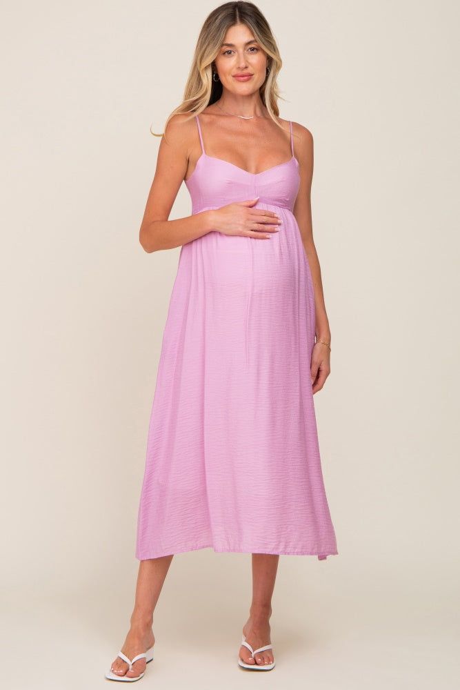 Pink Sleeveless Maternity Midi Dress sold by Pinkblush