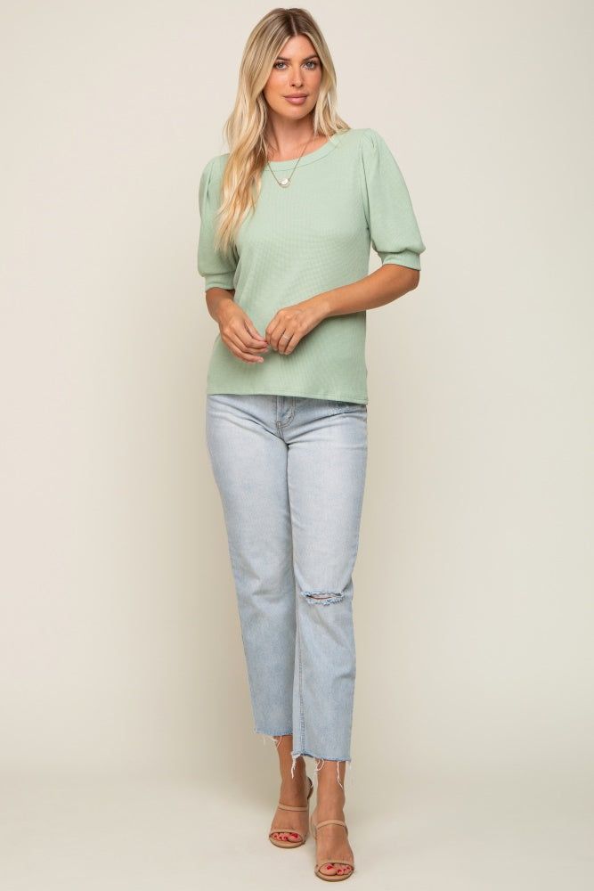 Light Olive Puff Sleeve Waffle Knit Top sold by Pinkblush product image thumbnail 4