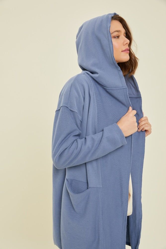 Blue Raw Hem Hooded Cardigan sold by Pinkblush product image thumbnail 2