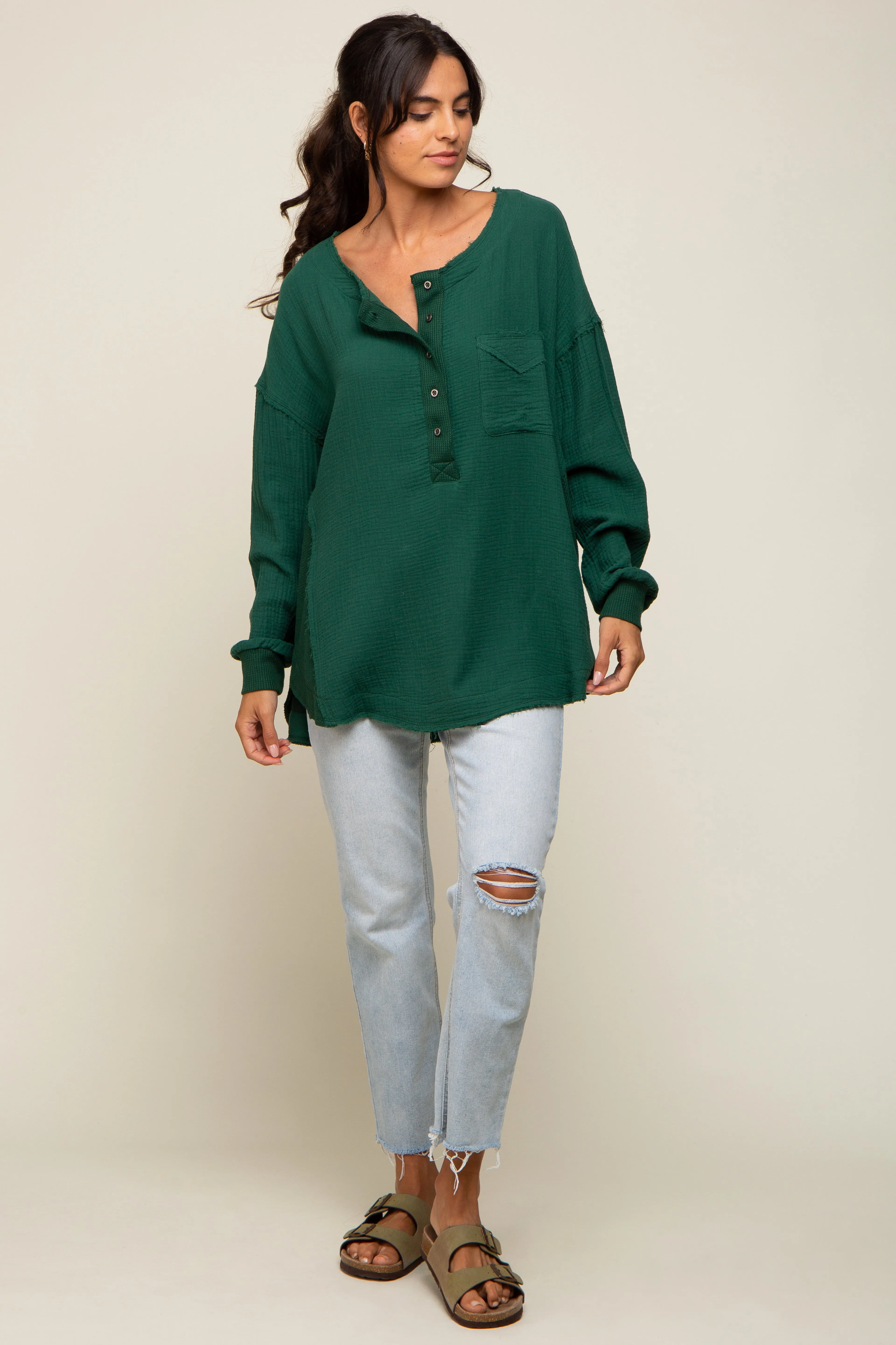 Forest Green Lightweight Button Front Tunic Top sold by Pinkblush product image thumbnail 5