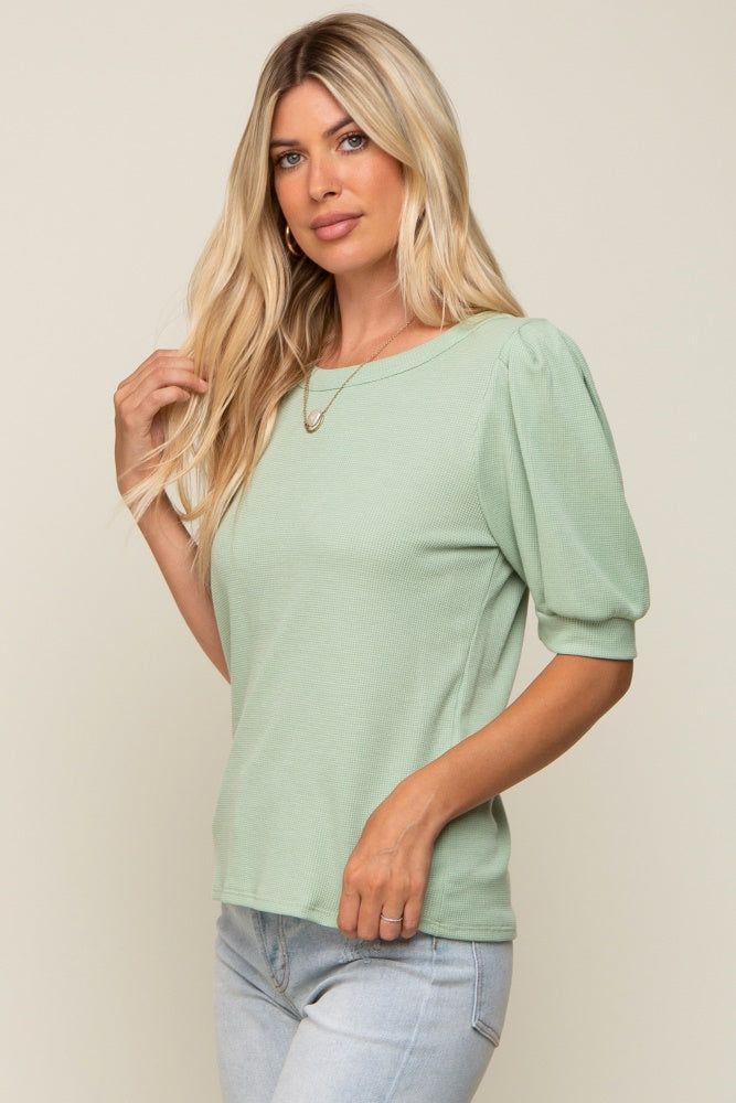Light Olive Puff Sleeve Waffle Knit Top sold by Pinkblush product image thumbnail 2