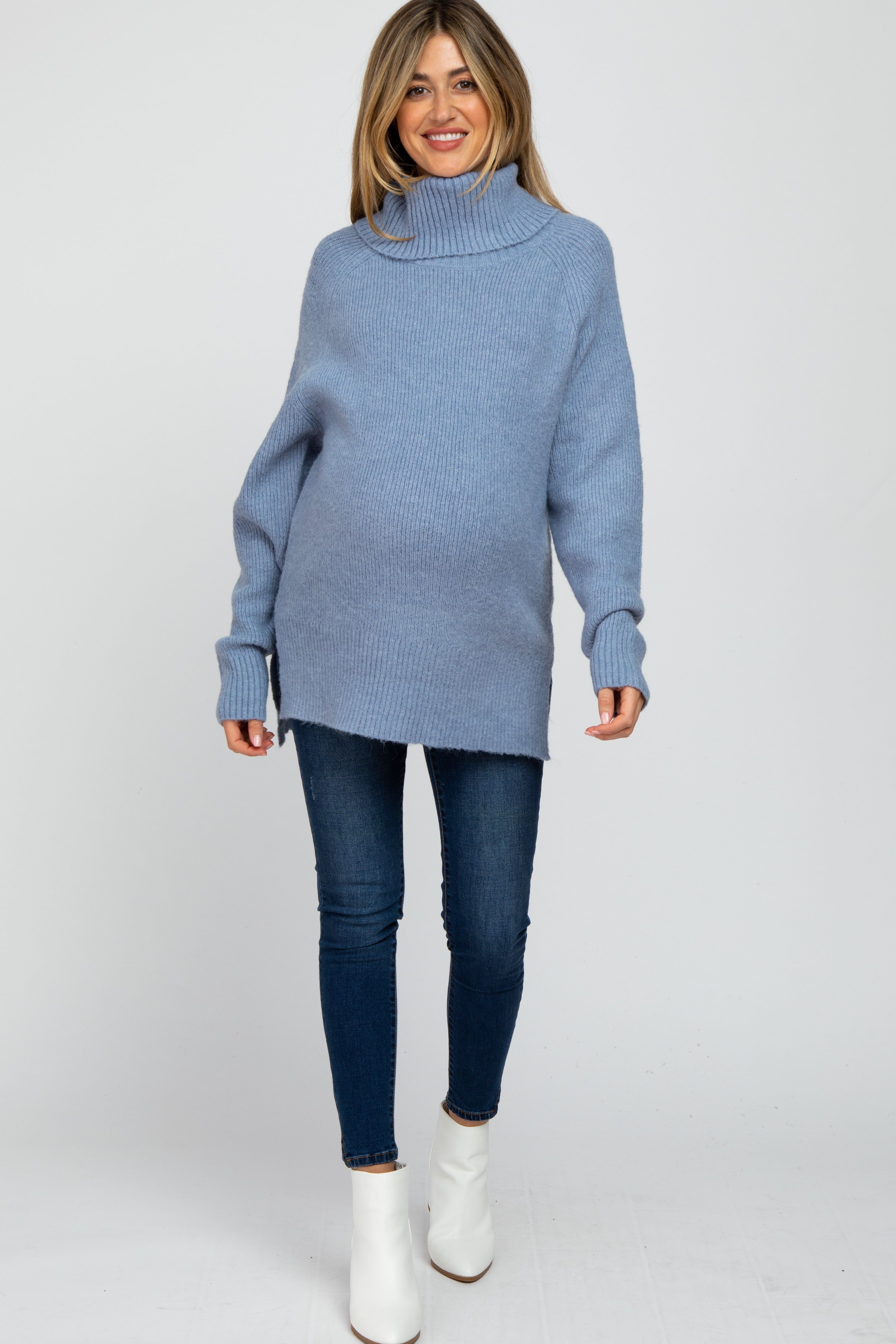 Blue Knit Turtleneck Maternity Sweater sold by Pinkblush product image thumbnail 4
