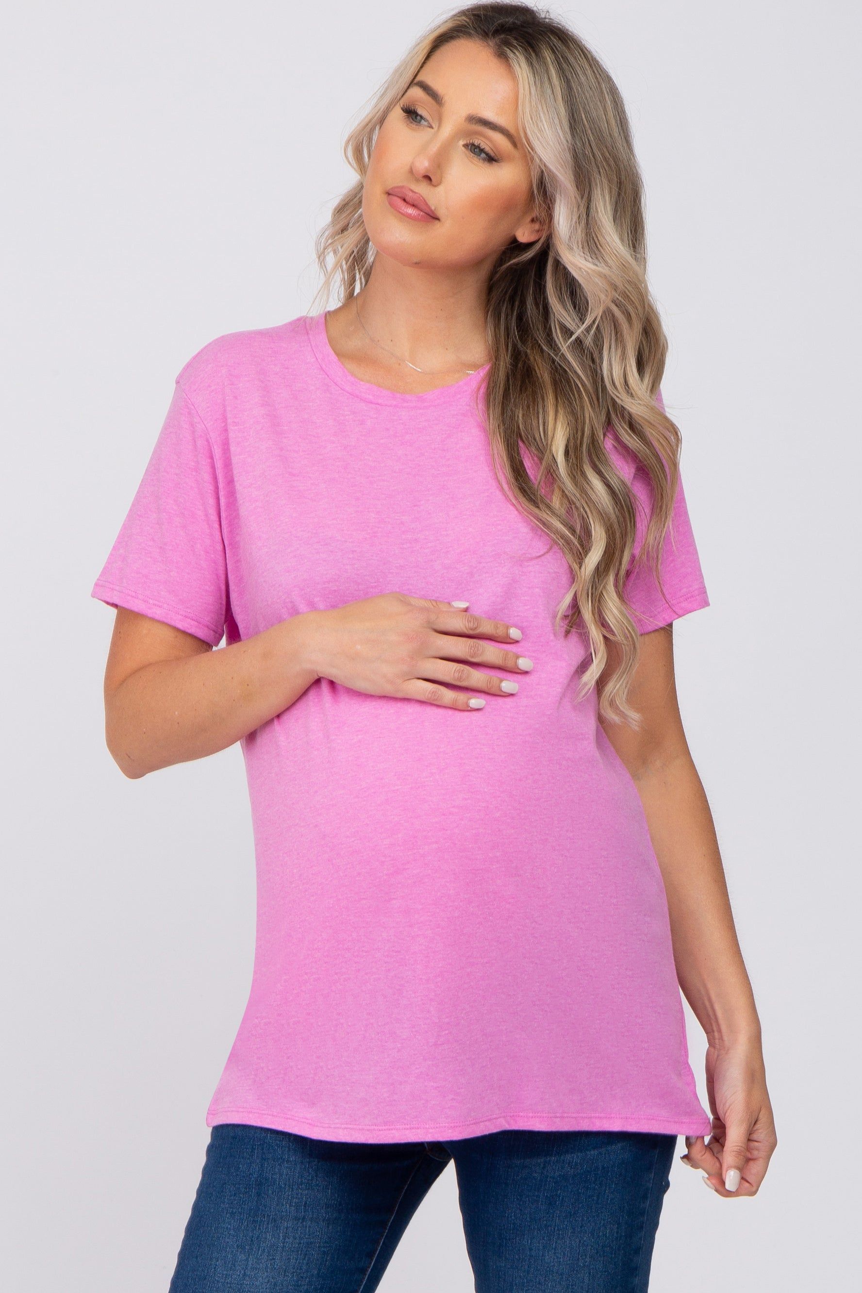 Pink Oversized Short Sleeve Maternity Top sold by Pinkblush