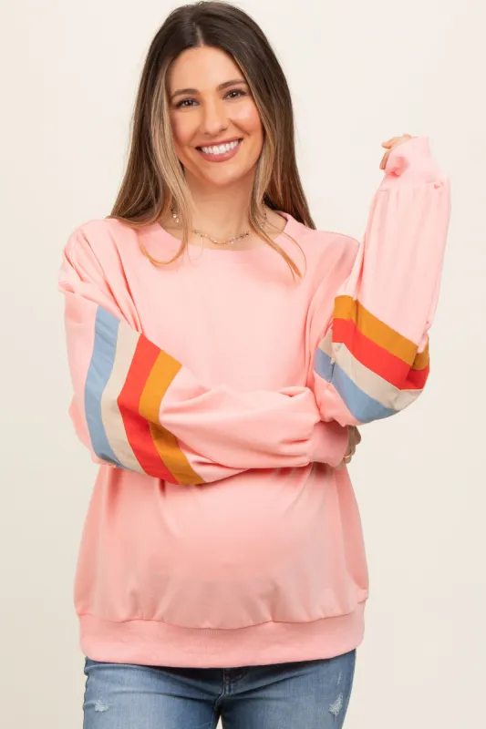 Peach Banded Bottom Terry Maternity Pullover sold by Pinkblush