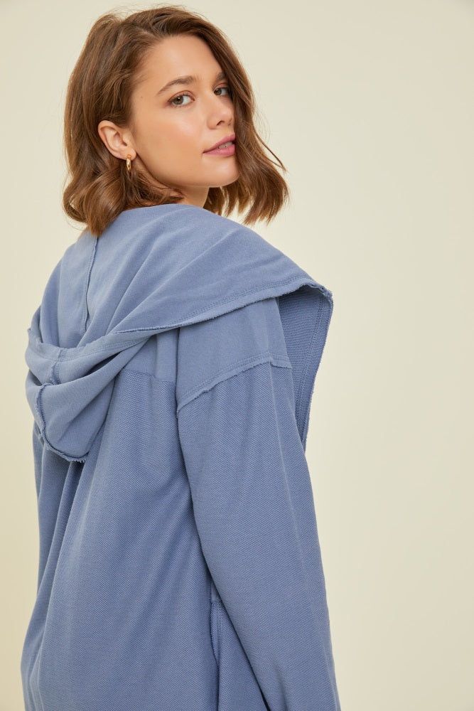 Blue Raw Hem Hooded Cardigan sold by Pinkblush product image thumbnail 3