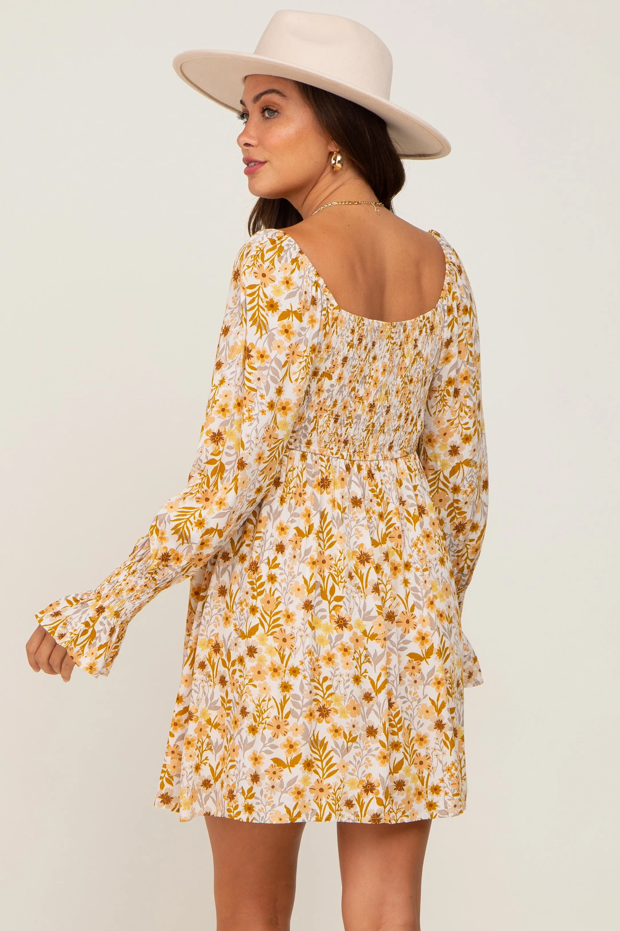 Gold Floral Button Front Long Sleeve Maternity Dress sold by Pinkblush product image thumbnail 3