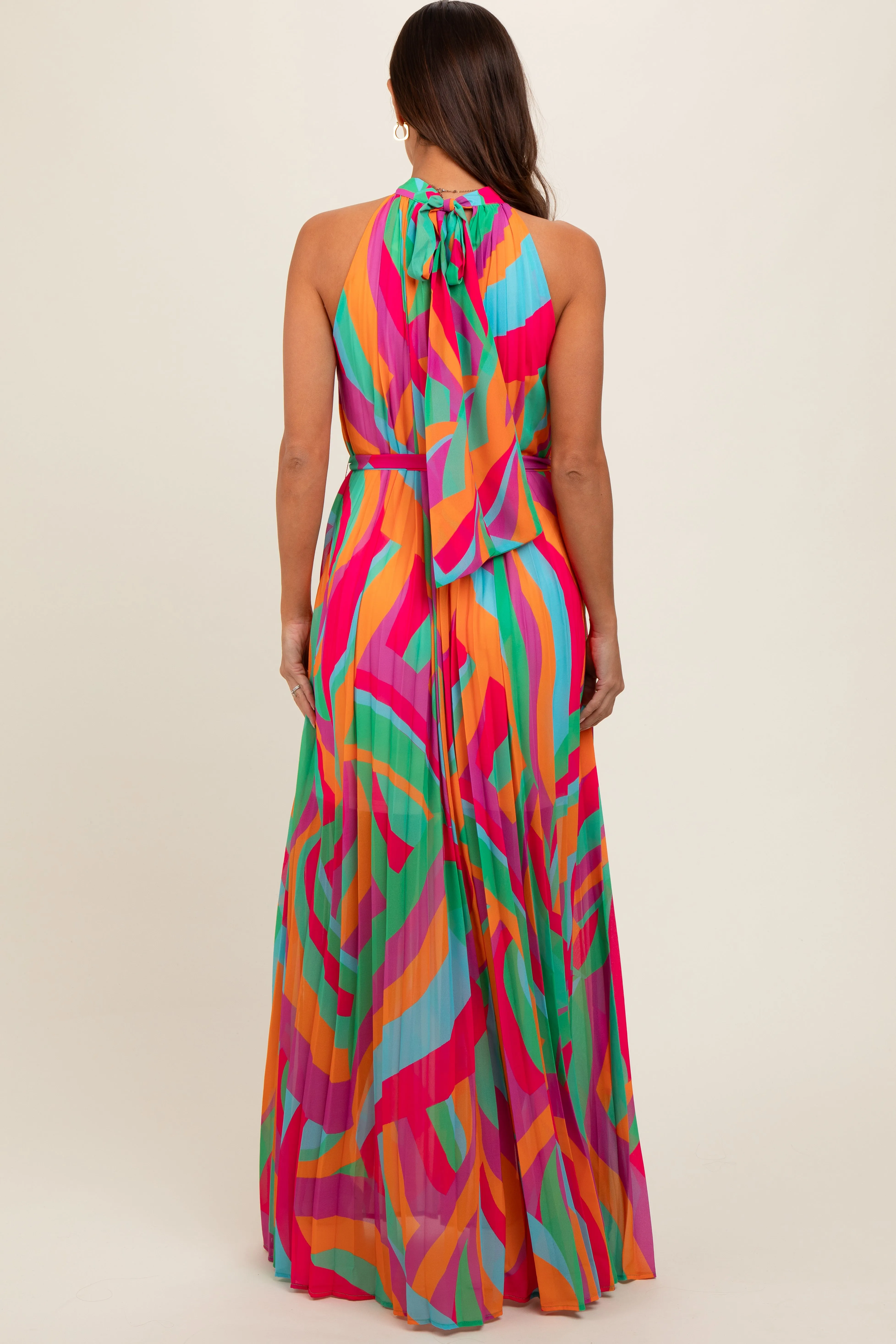 Multicolor Print Pleated Halter Maternity Maxi Dress sold by Pinkblush product image thumbnail 3