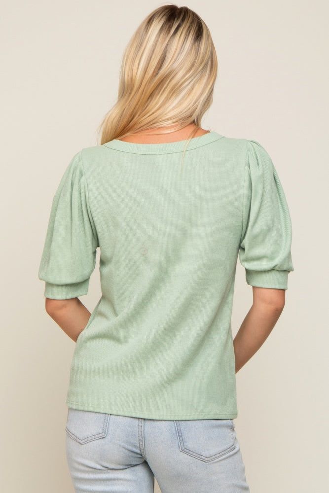 Light Olive Puff Sleeve Waffle Knit Top sold by Pinkblush product image thumbnail 3
