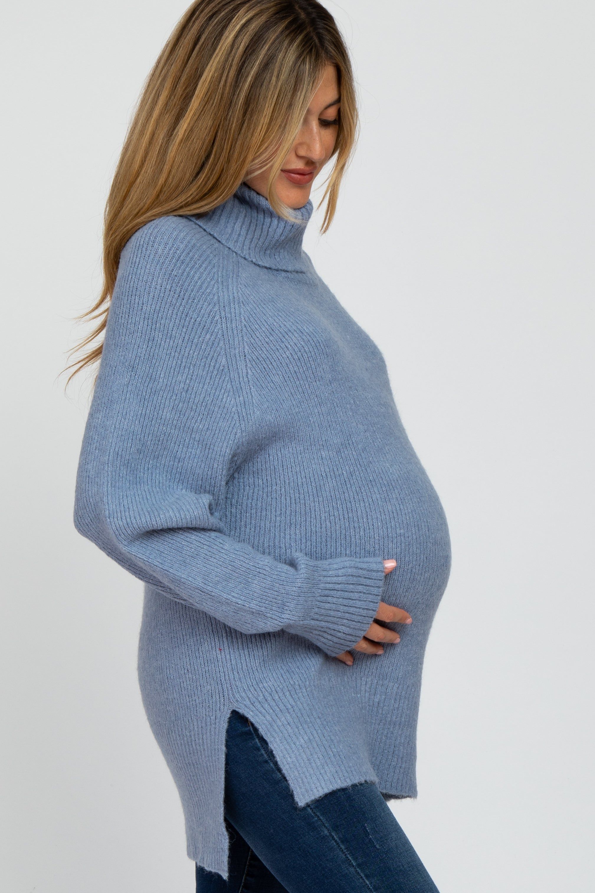 Blue Knit Turtleneck Maternity Sweater sold by Pinkblush product image thumbnail 2