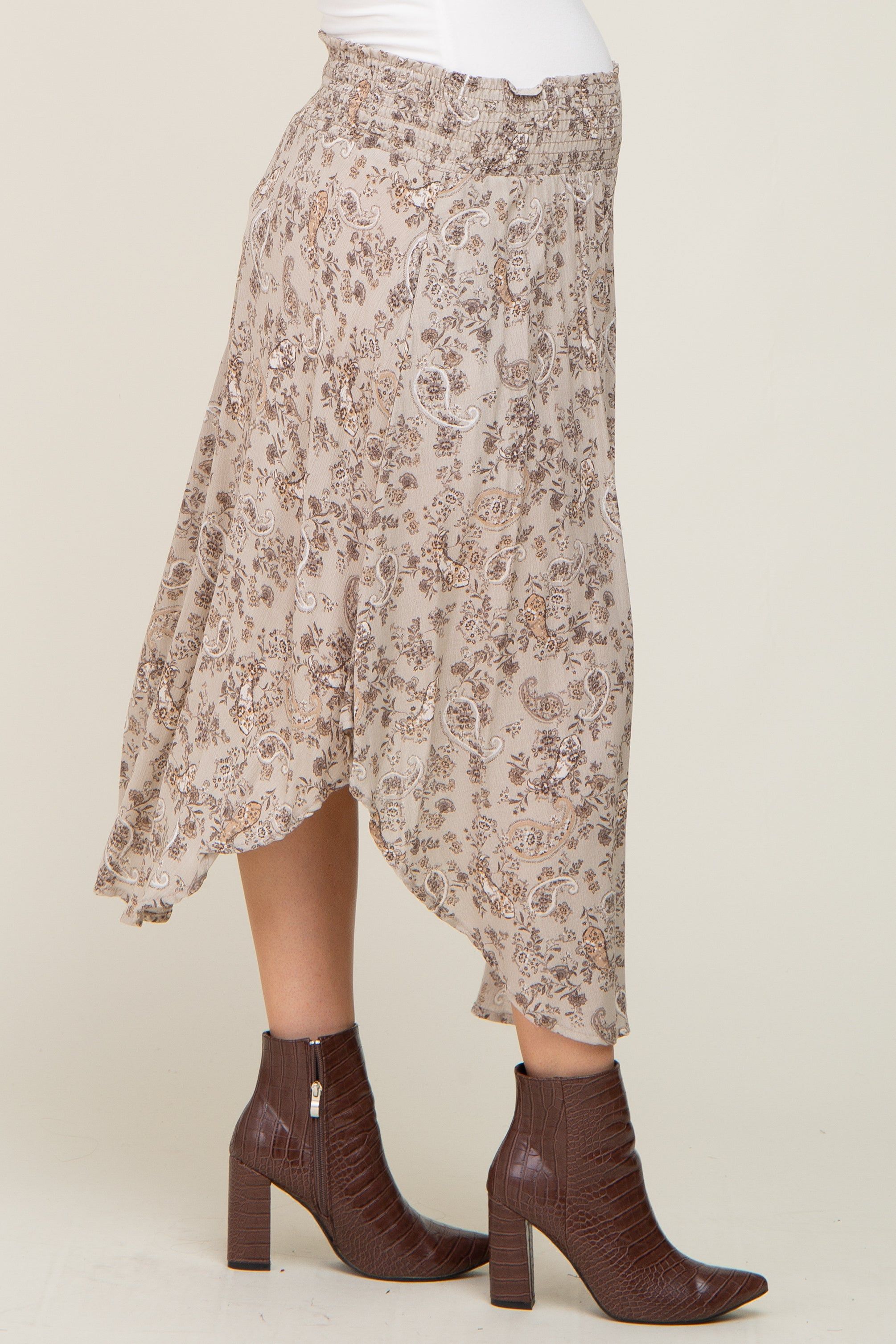 Grey Floral Paisley Print Maternity Midi Skirt sold by Pinkblush product image thumbnail 3