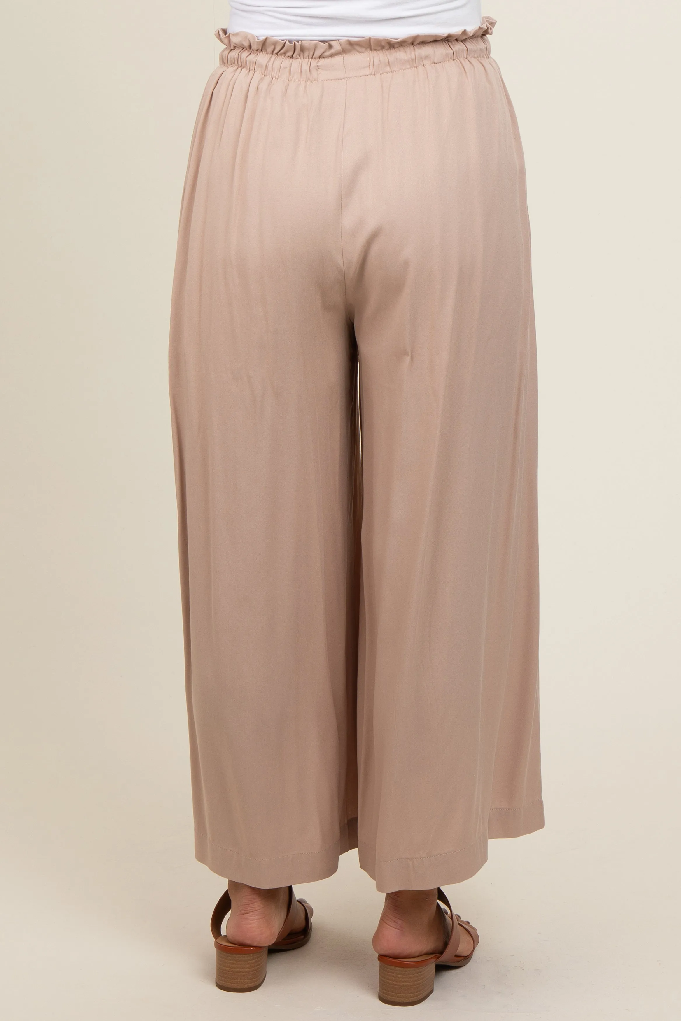 Beige Pleated Elastic Waist Wide Leg Crop Maternity Pants sold by Pinkblush product image thumbnail 4