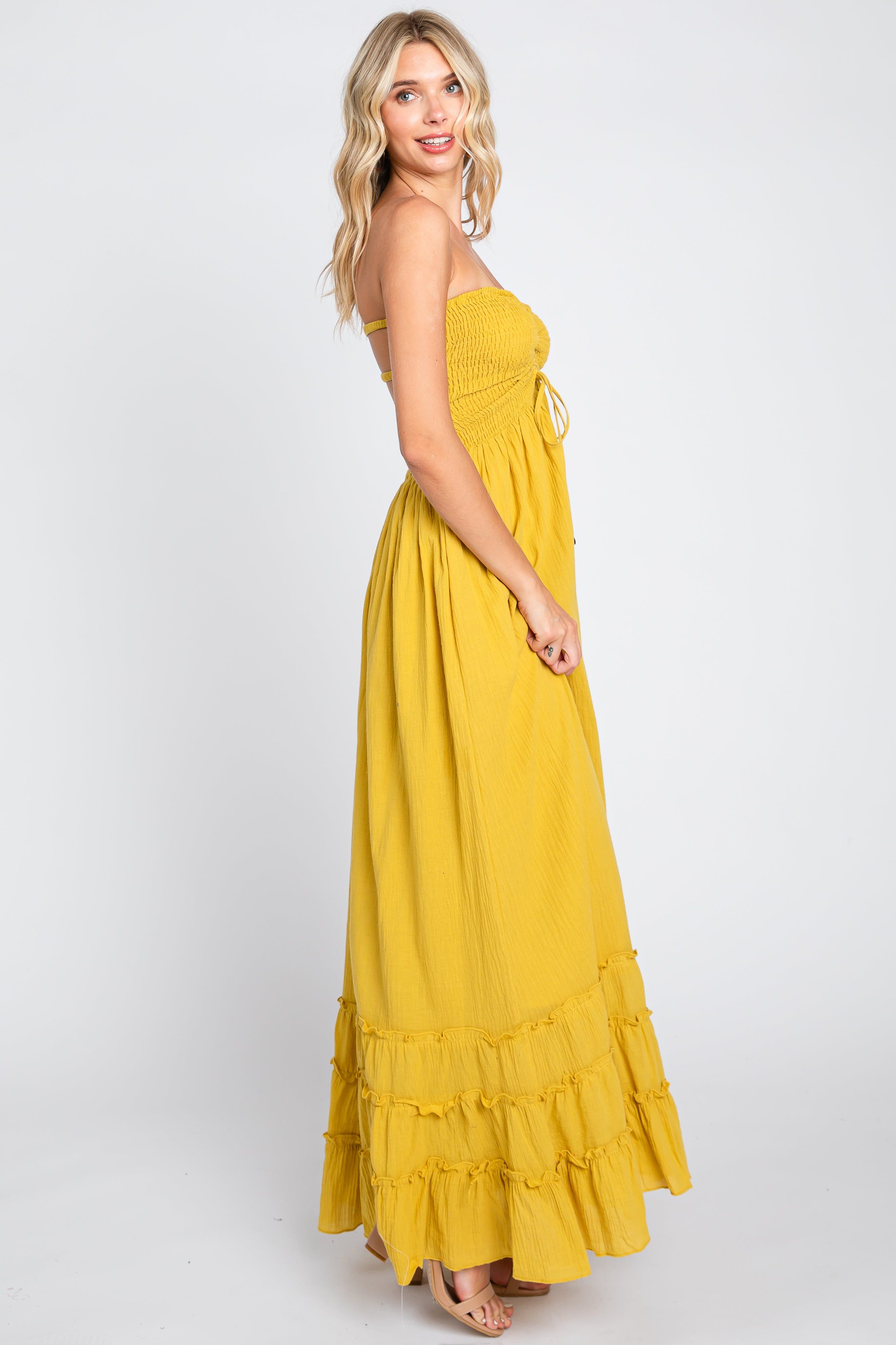 Yellow Smocked Cutout Back Maxi Dress sold by Pinkblush product image thumbnail 2