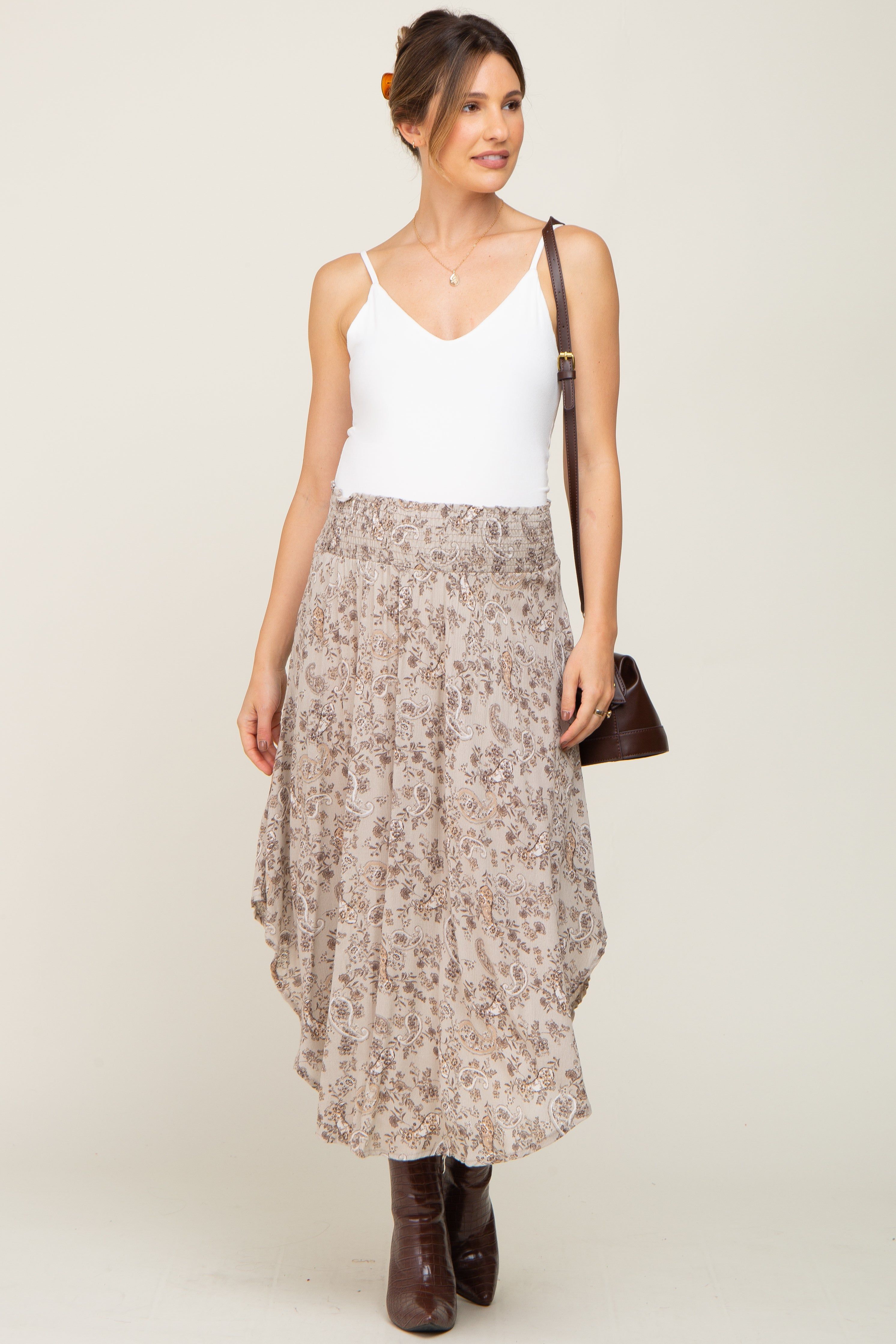 Grey Floral Paisley Print Maternity Midi Skirt sold by Pinkblush