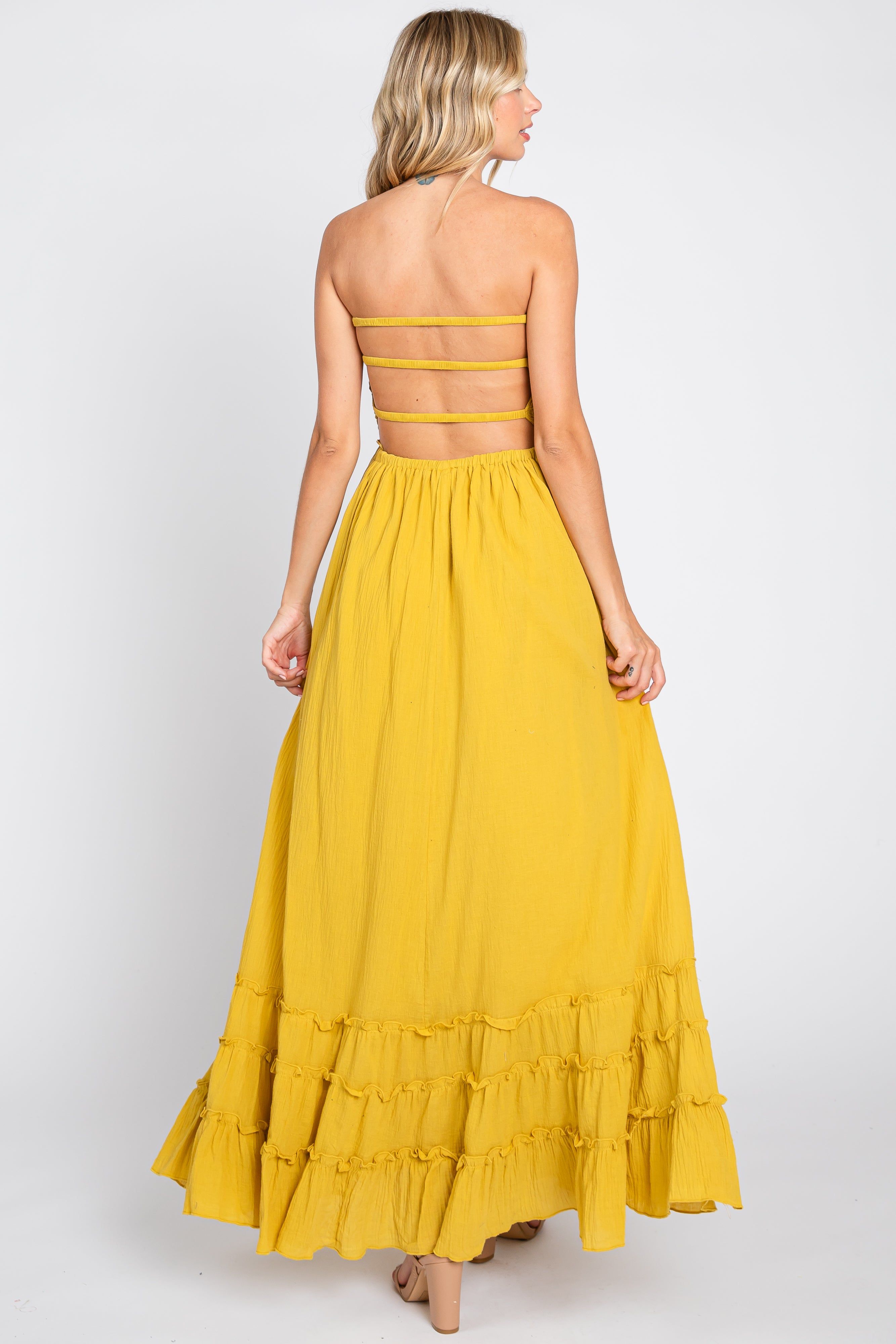 Yellow Smocked Cutout Back Maxi Dress sold by Pinkblush product image thumbnail 3