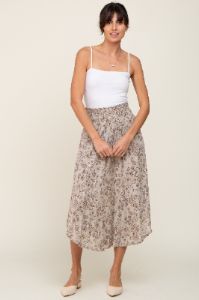 Grey Floral Paisley Print Maternity Midi Skirt sold by Pinkblush