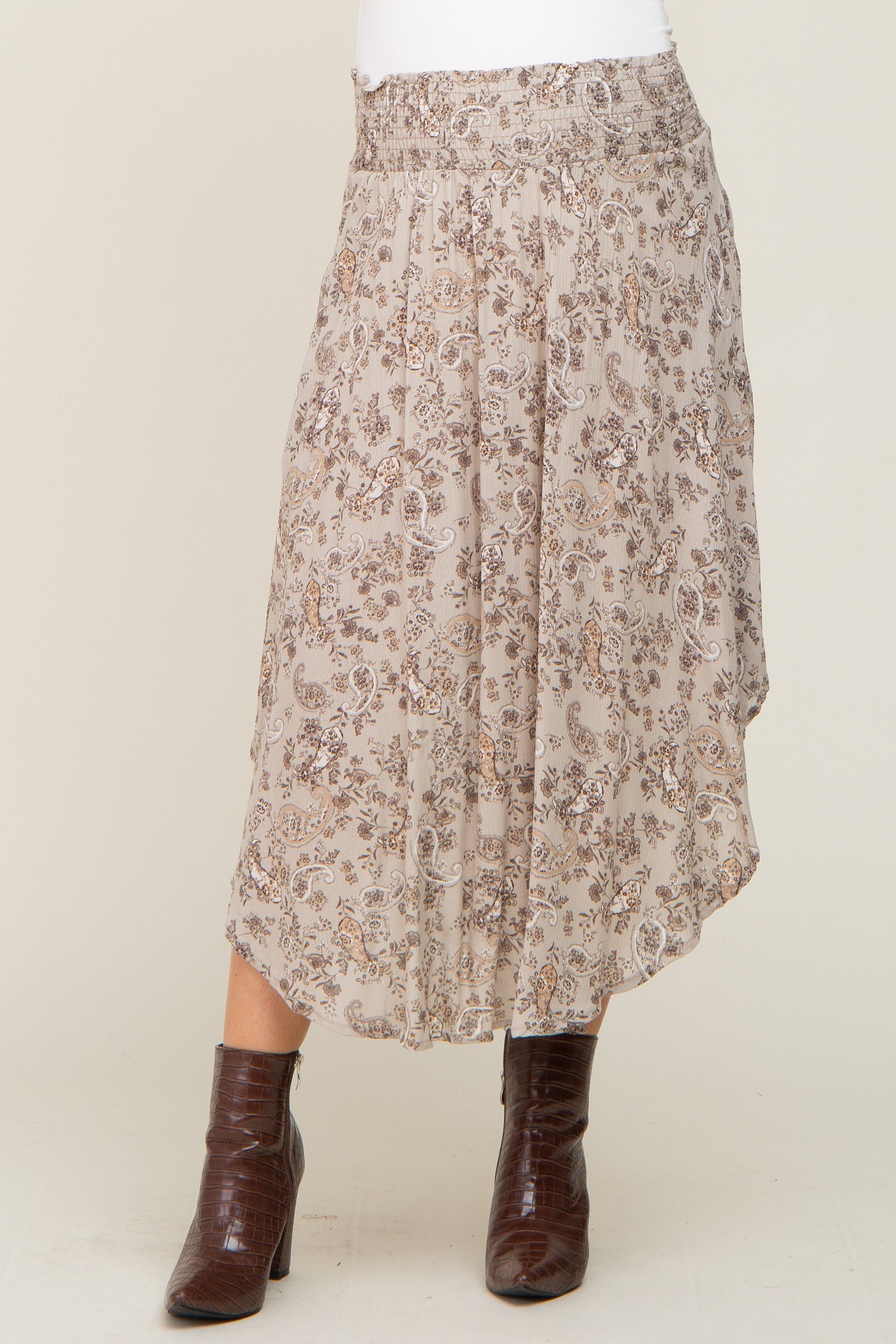 Grey Floral Paisley Print Maternity Midi Skirt sold by Pinkblush product image thumbnail 2