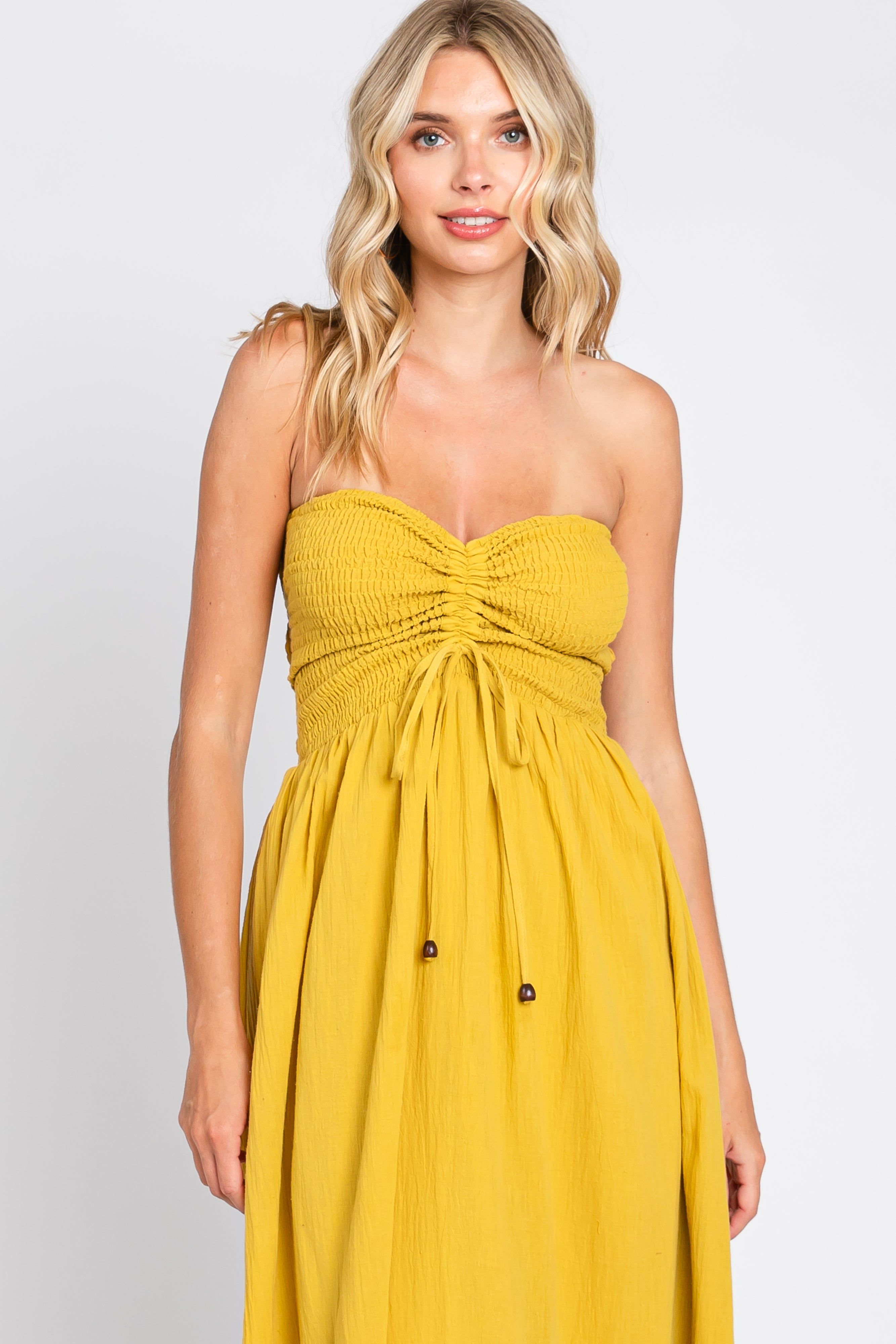 Yellow Smocked Cutout Back Maxi Dress sold by Pinkblush product image thumbnail 4