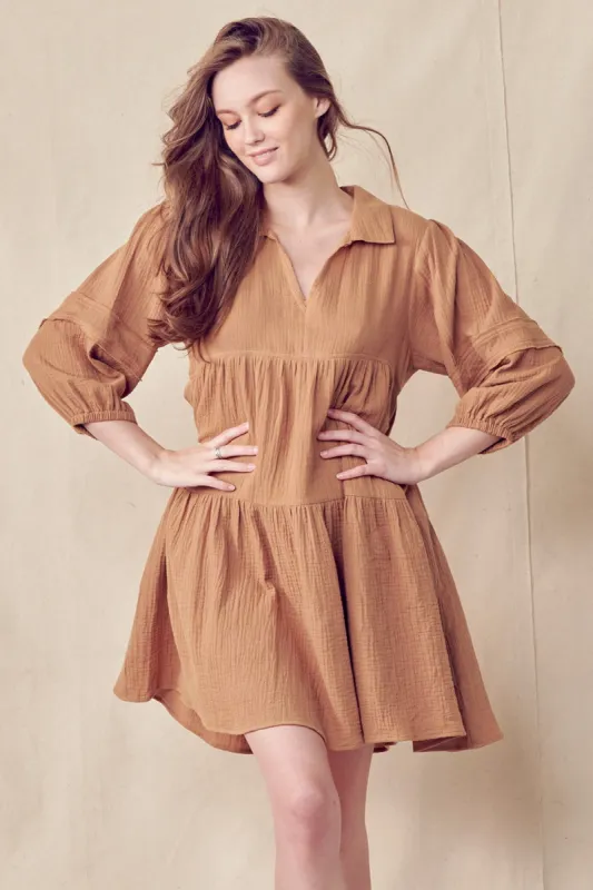 Mocha Cotton Shirt Mini Dress sold by Pinkblush