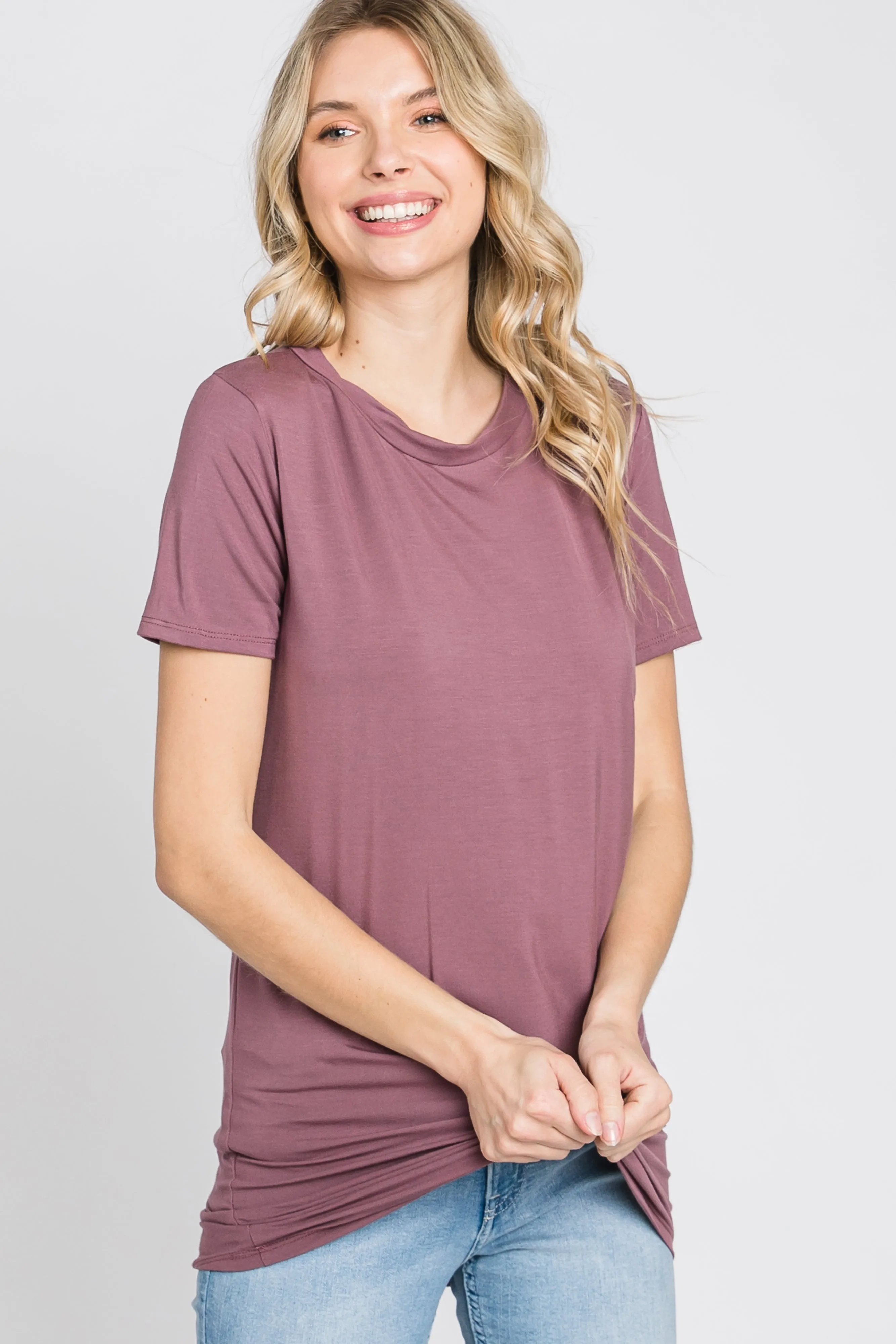 Mauve Basic Short Sleeve Top sold by Pinkblush