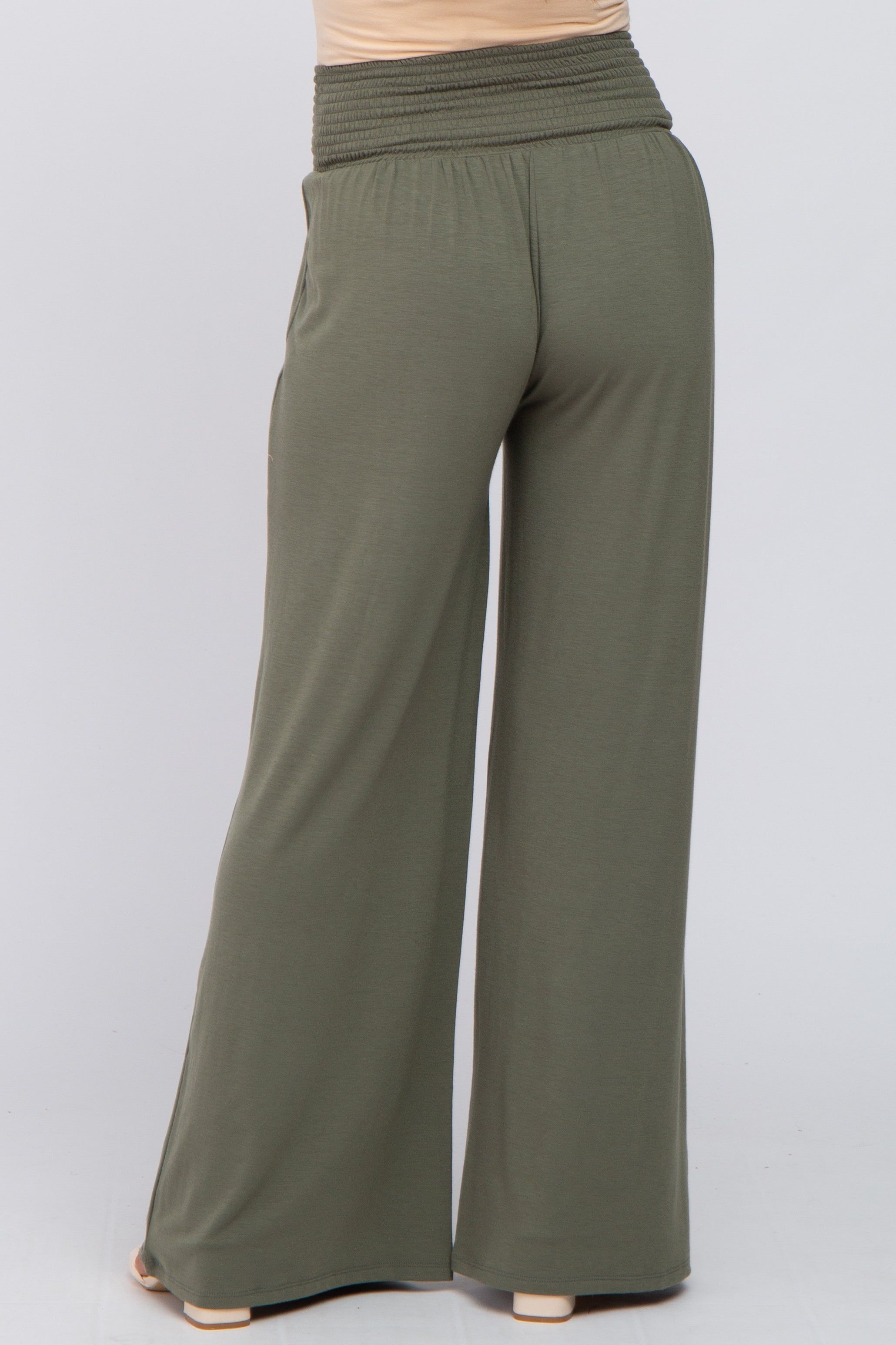 Olive Smocked Wide Leg Maternity Pants sold by Pinkblush product image thumbnail 4