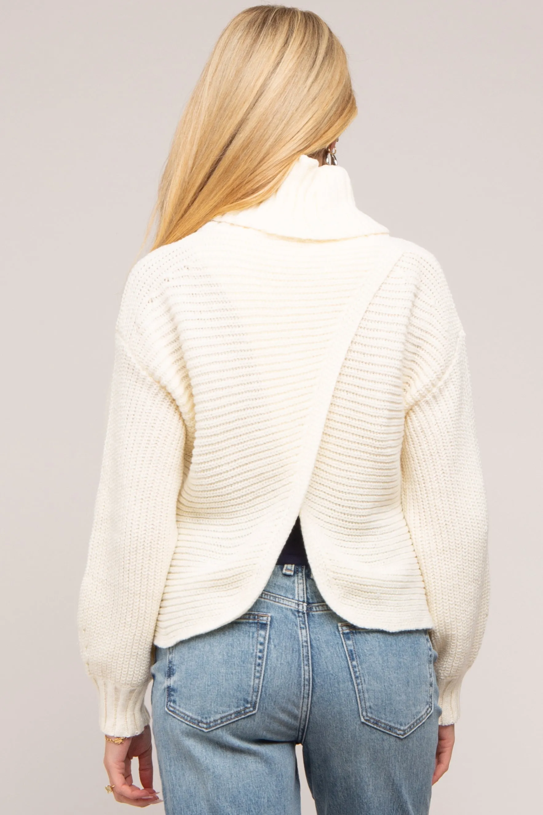 Cream Chunky Knit Turtle Neck Maternity Sweater sold by Pinkblush product image thumbnail 3
