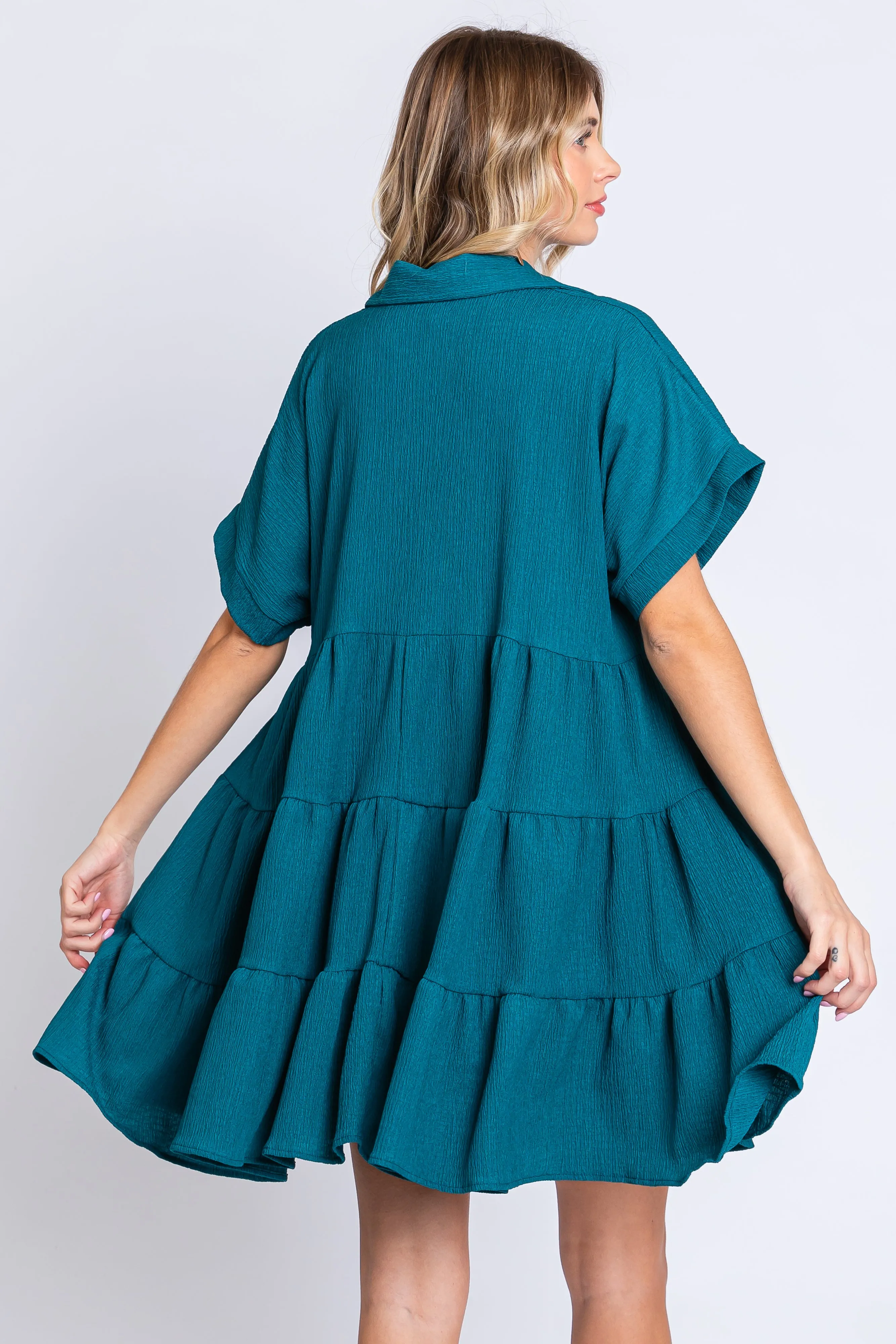 Teal Collared Button Front Short Sleeve Dress sold by Pinkblush product image thumbnail 4