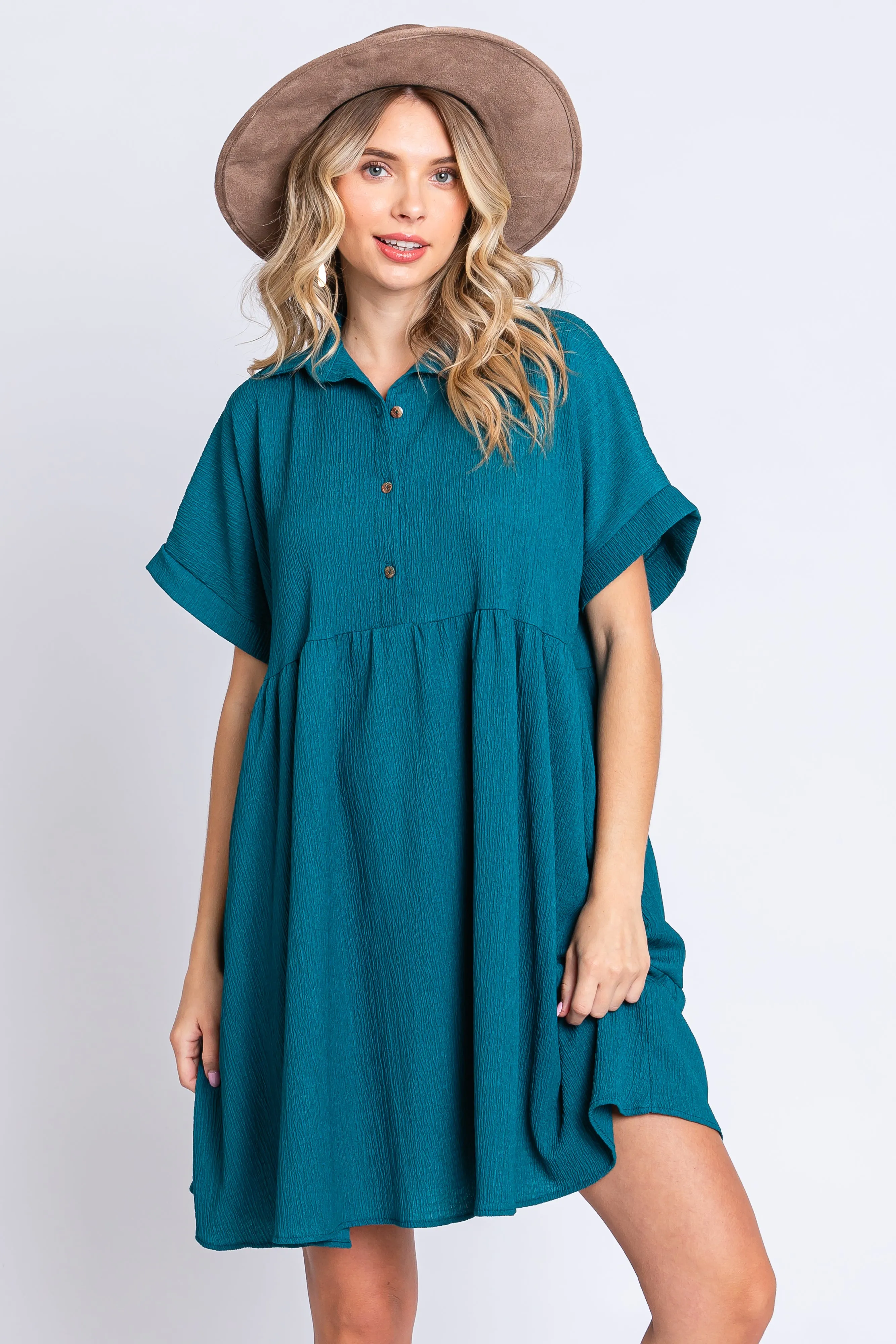 Teal Collared Button Front Short Sleeve Dress sold by Pinkblush