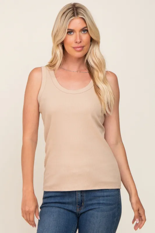 Beige Ribbed Basic Tank sold by Pinkblush