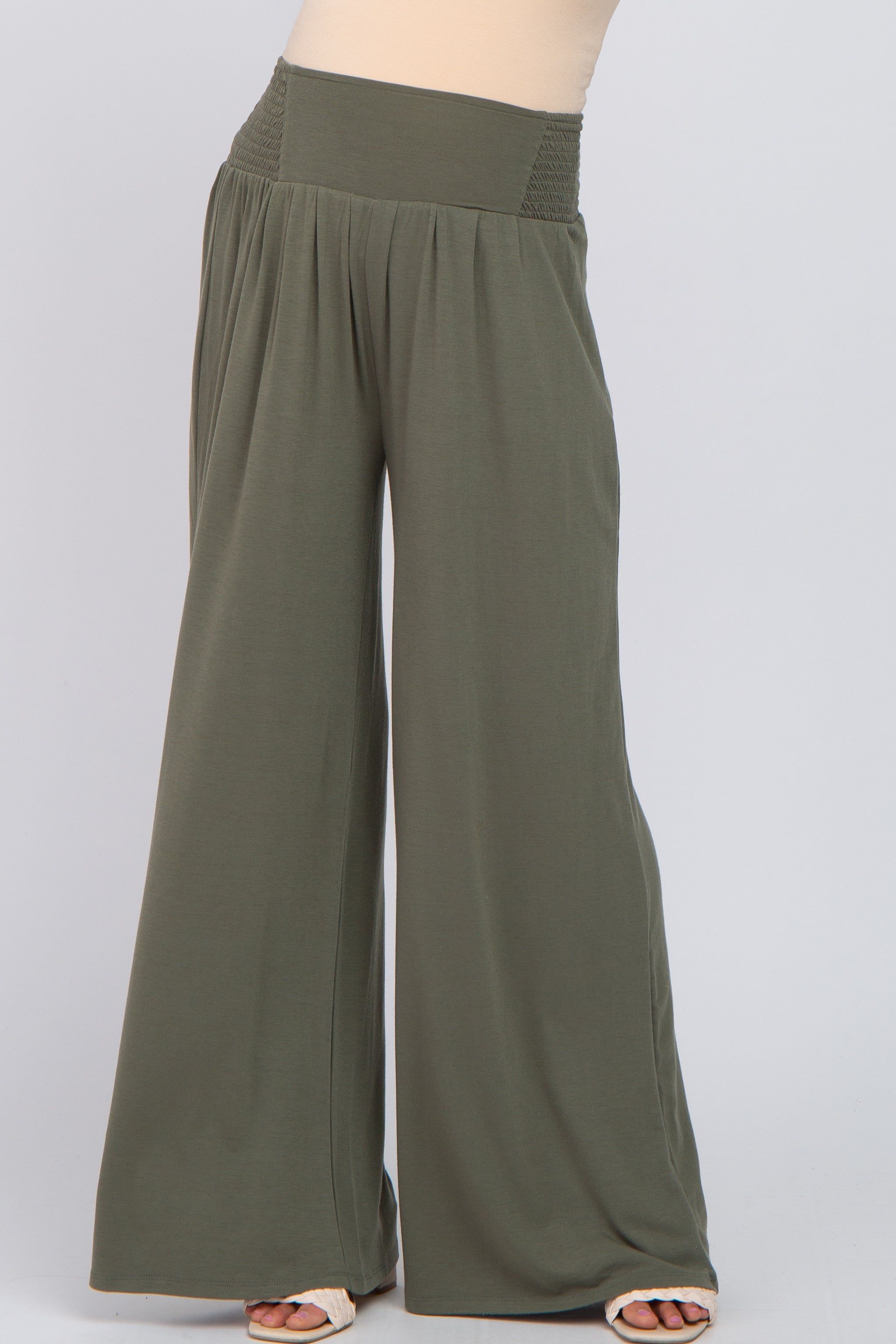 Olive Smocked Wide Leg Maternity Pants sold by Pinkblush product image thumbnail 2