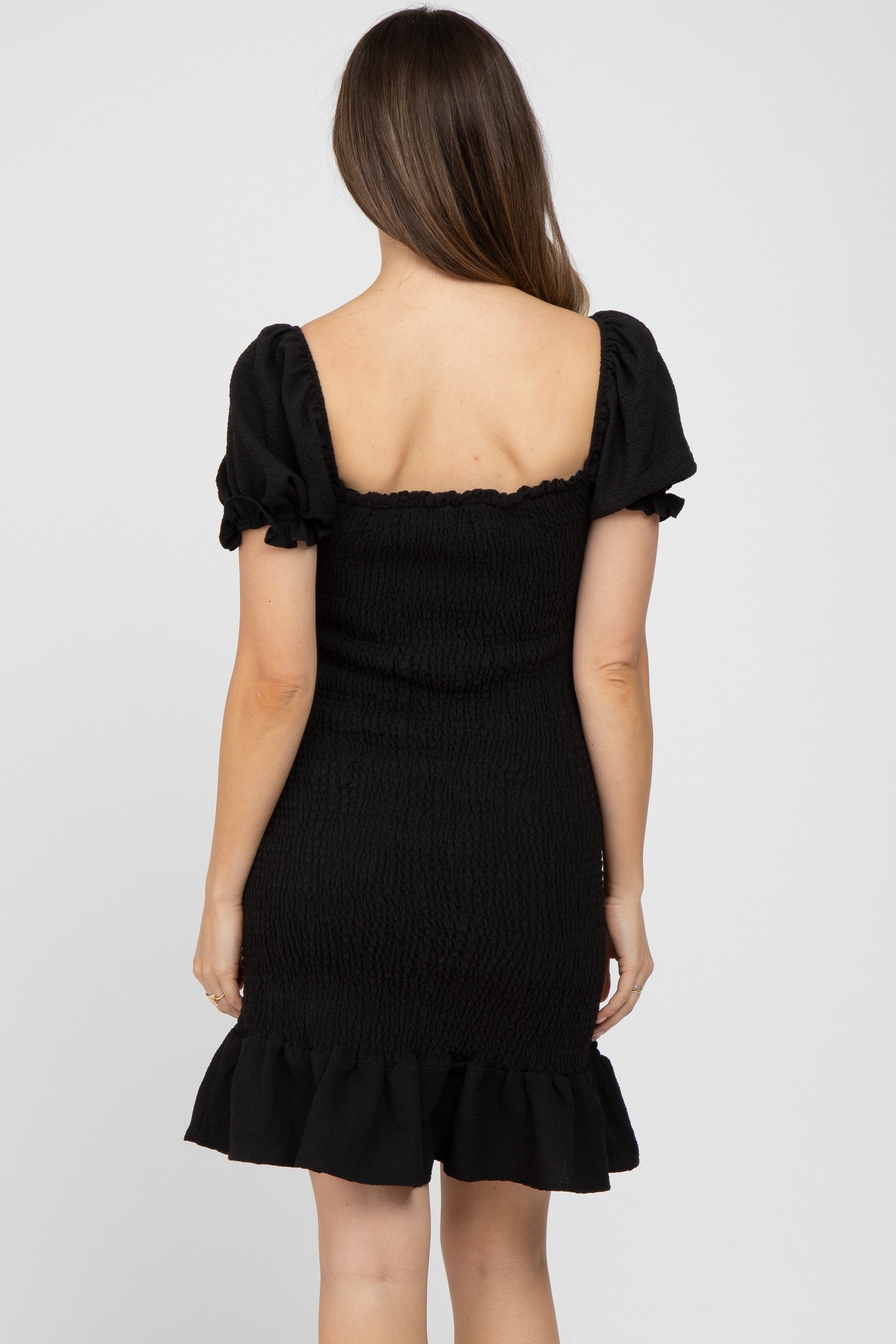 Black Smocked Puff Sleeve Maternity Dress sold by Pinkblush product image thumbnail 3