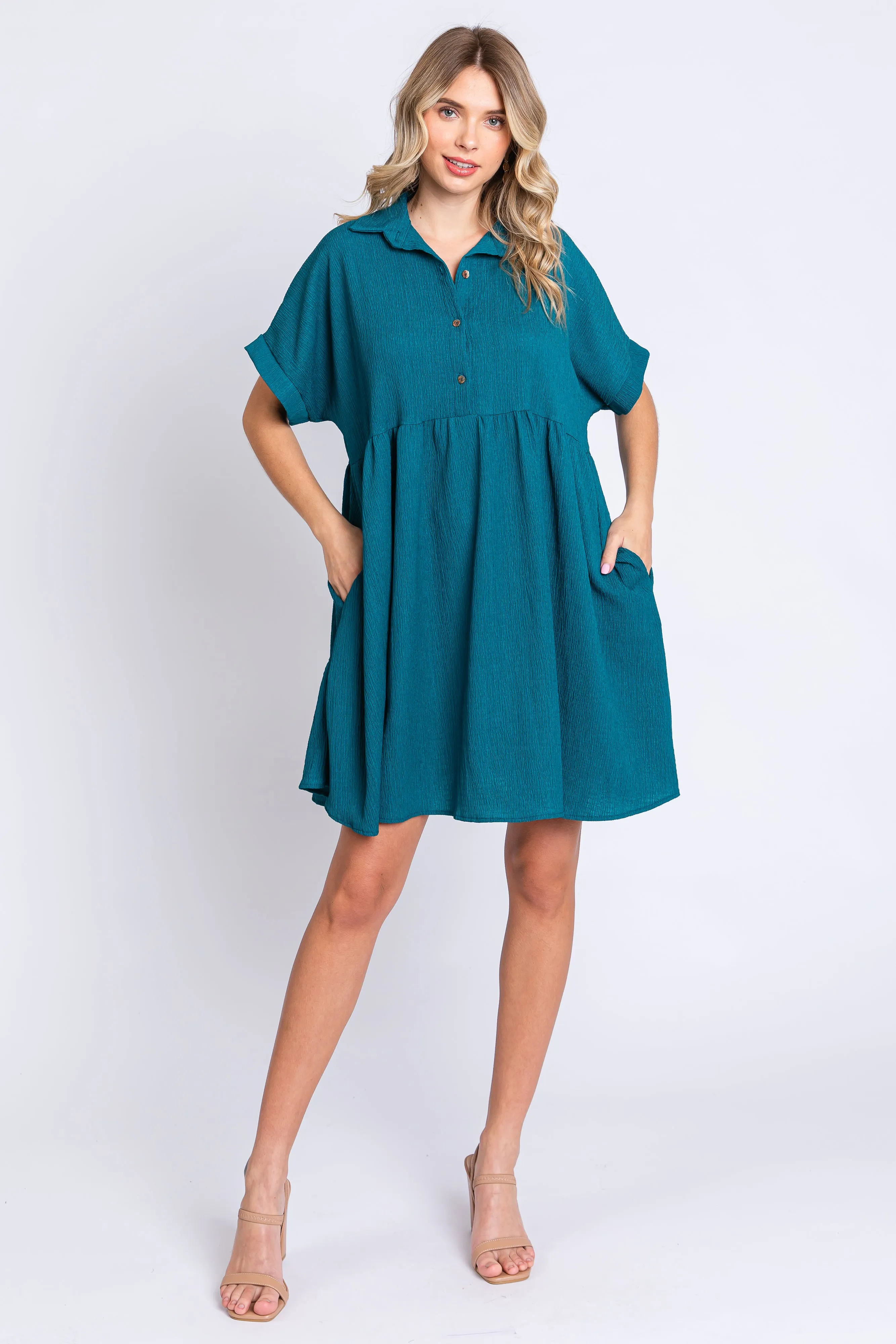Teal Collared Button Front Short Sleeve Dress sold by Pinkblush product image thumbnail 2