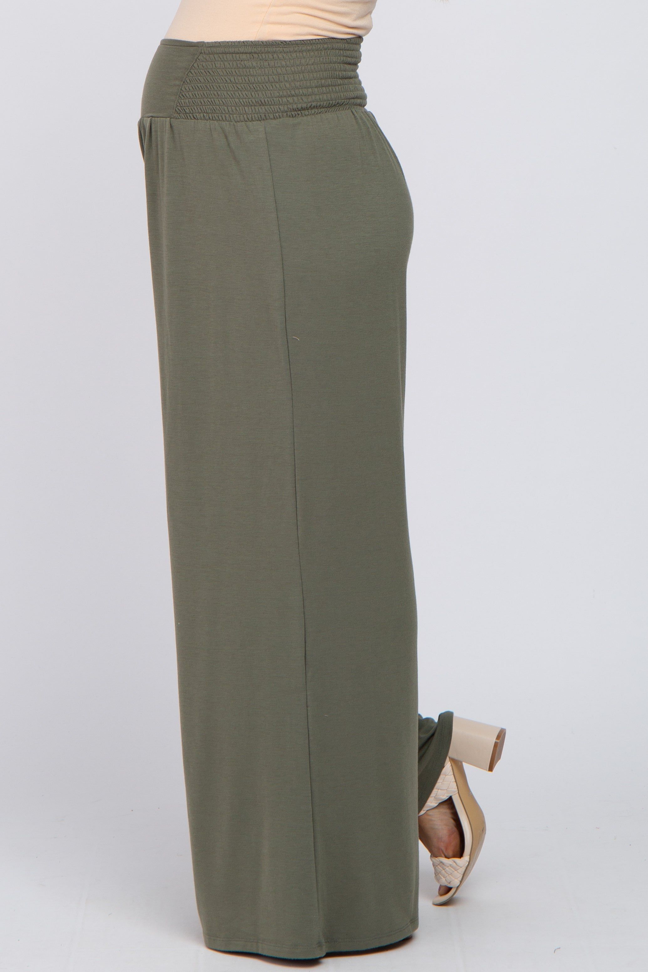 Olive Smocked Wide Leg Maternity Pants sold by Pinkblush product image thumbnail 3