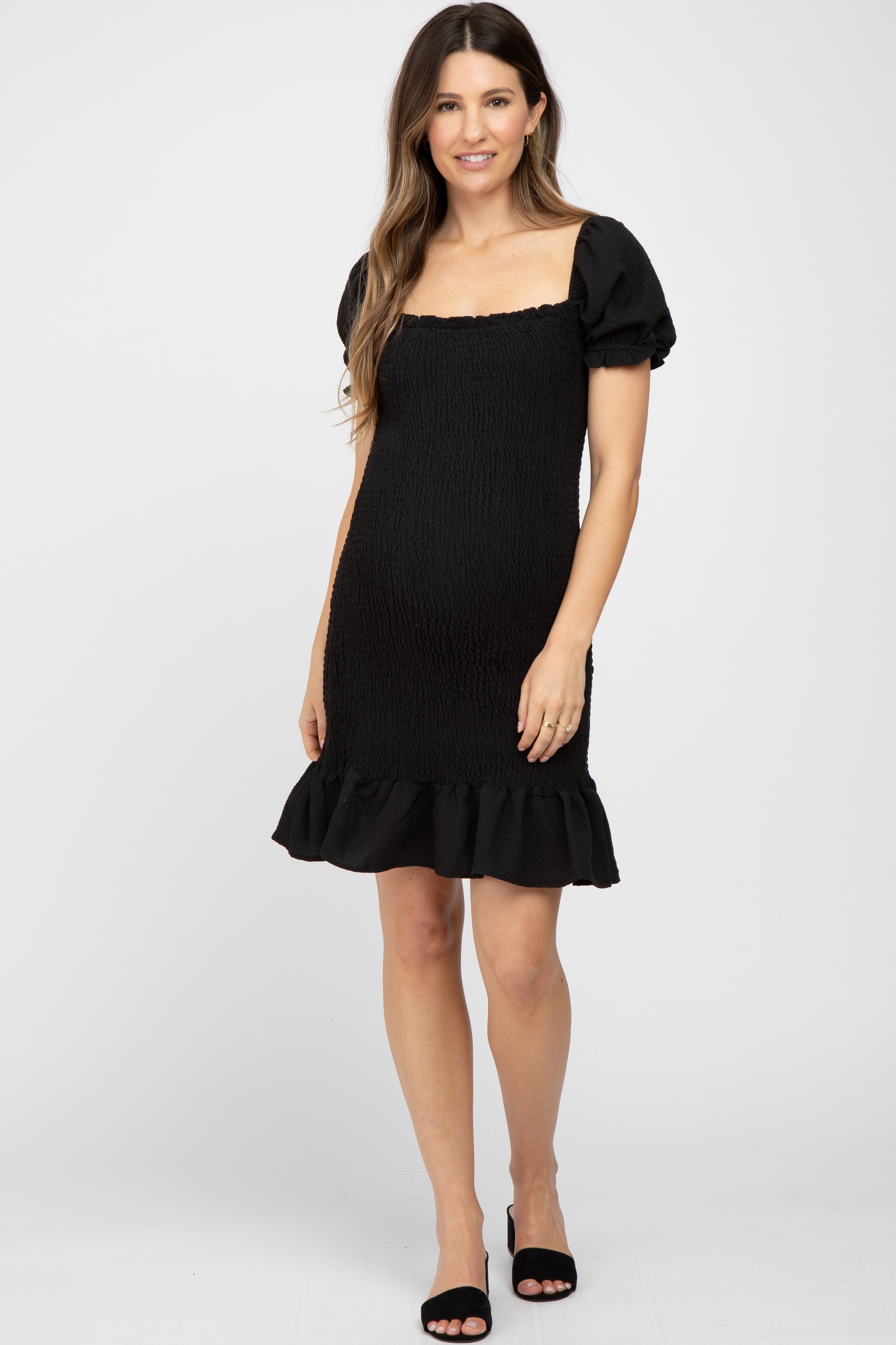 Black Smocked Puff Sleeve Maternity Dress sold by Pinkblush product image thumbnail 4
