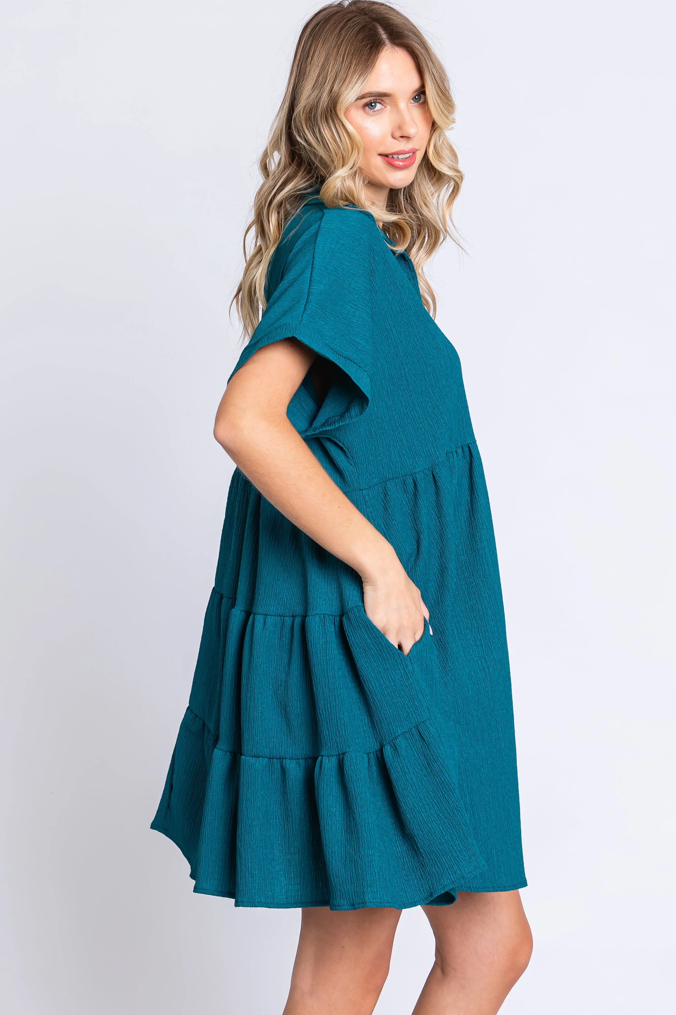 Teal Collared Button Front Short Sleeve Dress sold by Pinkblush product image thumbnail 3