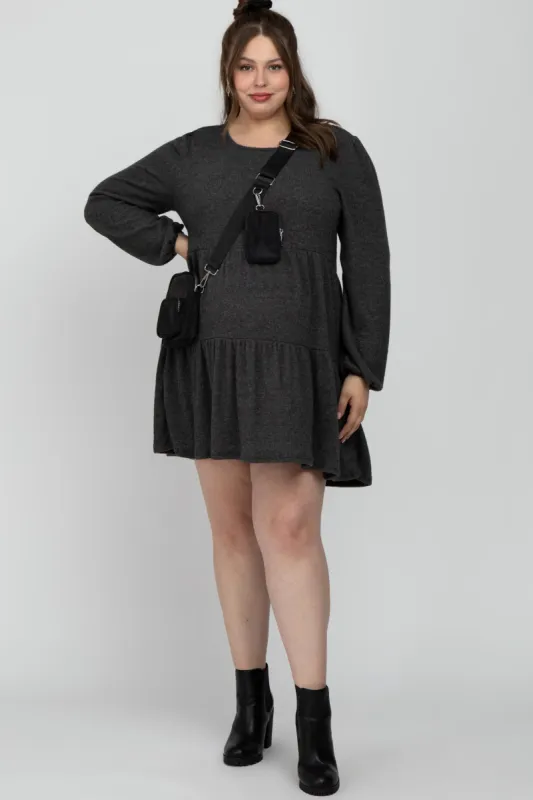 Charcoal Brushed Knit Tiered Maternity Plus Dress sold by Pinkblush