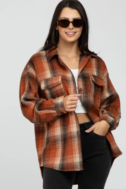 Rust Plaid Shacket sold by Pinkblush