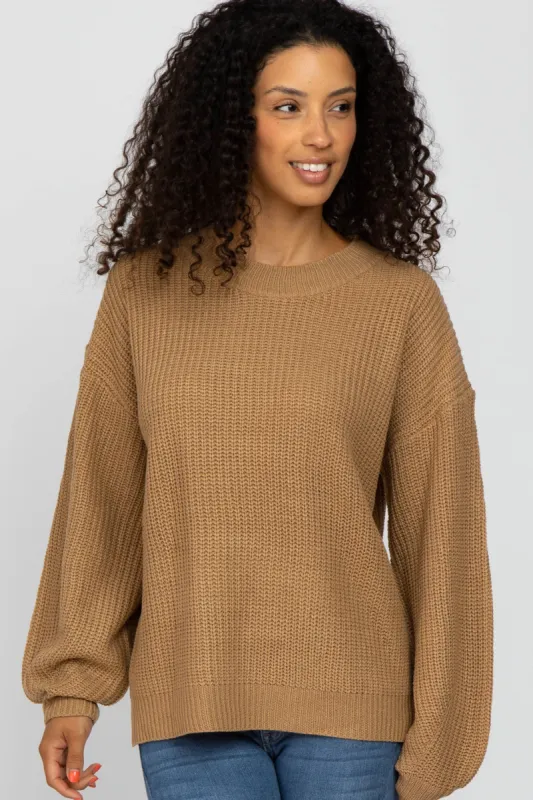 Mocha Knit Balloon Sleeve Sweater sold by Pinkblush